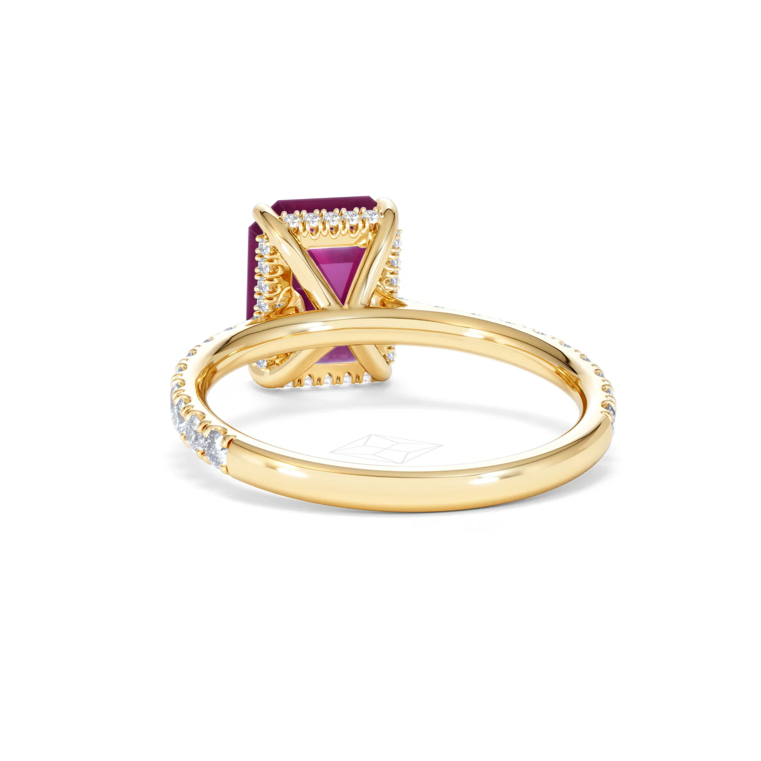 Amora Gem 2.50ct Emerald Cut Lab Ruby Hidden Halo Engagement Ring with Side Stones in 18K Yellow Gold - Image 52