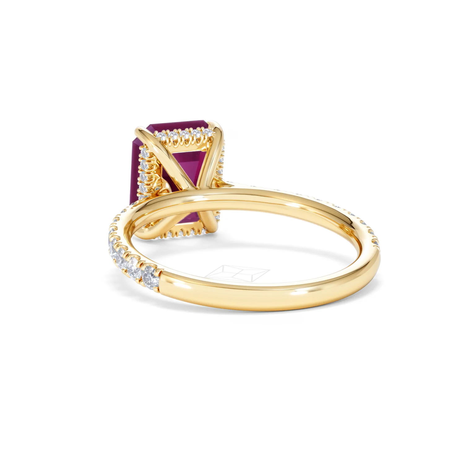 Amora Gem 2.50ct Emerald Cut Lab Ruby Hidden Halo Engagement Ring with Side Stones in 18K Yellow Gold - Image 54