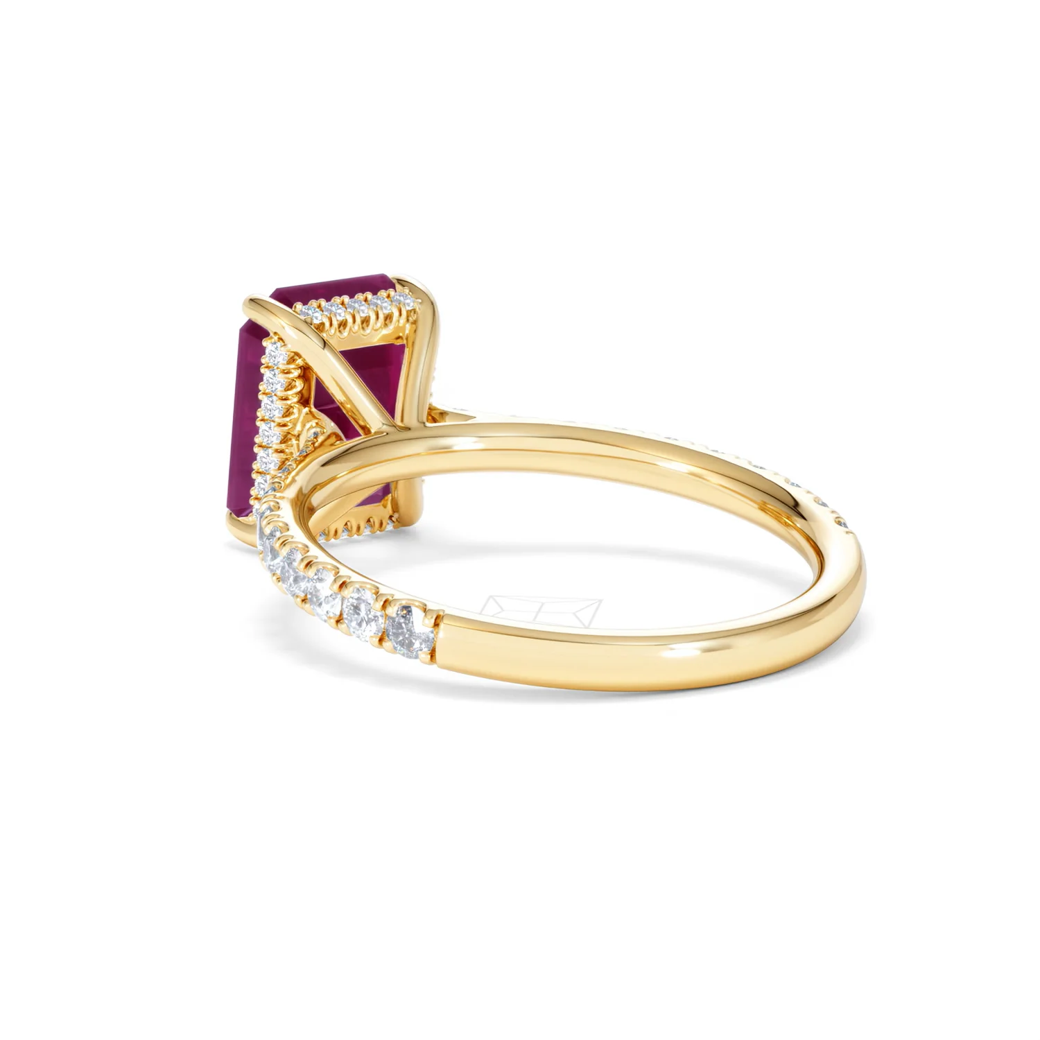 Amora Gem 2.50ct Emerald Cut Lab Ruby Hidden Halo Engagement Ring with Side Stones in 18K Yellow Gold - Image 57