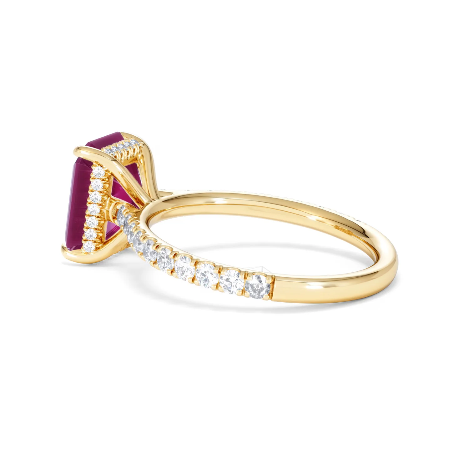 Amora Gem 2.50ct Emerald Cut Lab Ruby Hidden Halo Engagement Ring with Side Stones in 18K Yellow Gold - Image 63