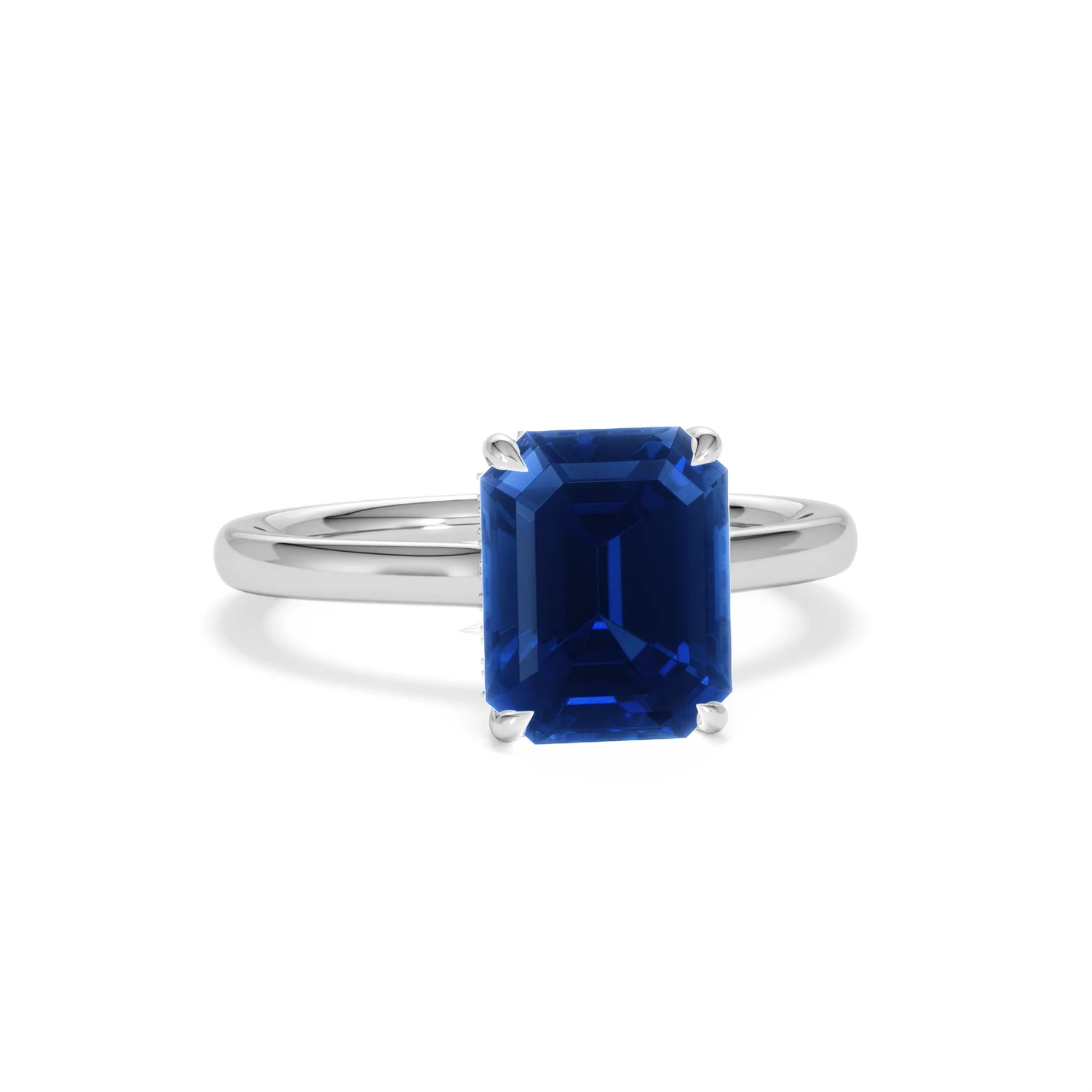 Amora Gem 2.50ct Emerald Cut Lab Sapphire Hidden Halo Engagement Ring in 18K White Gold - Image 11