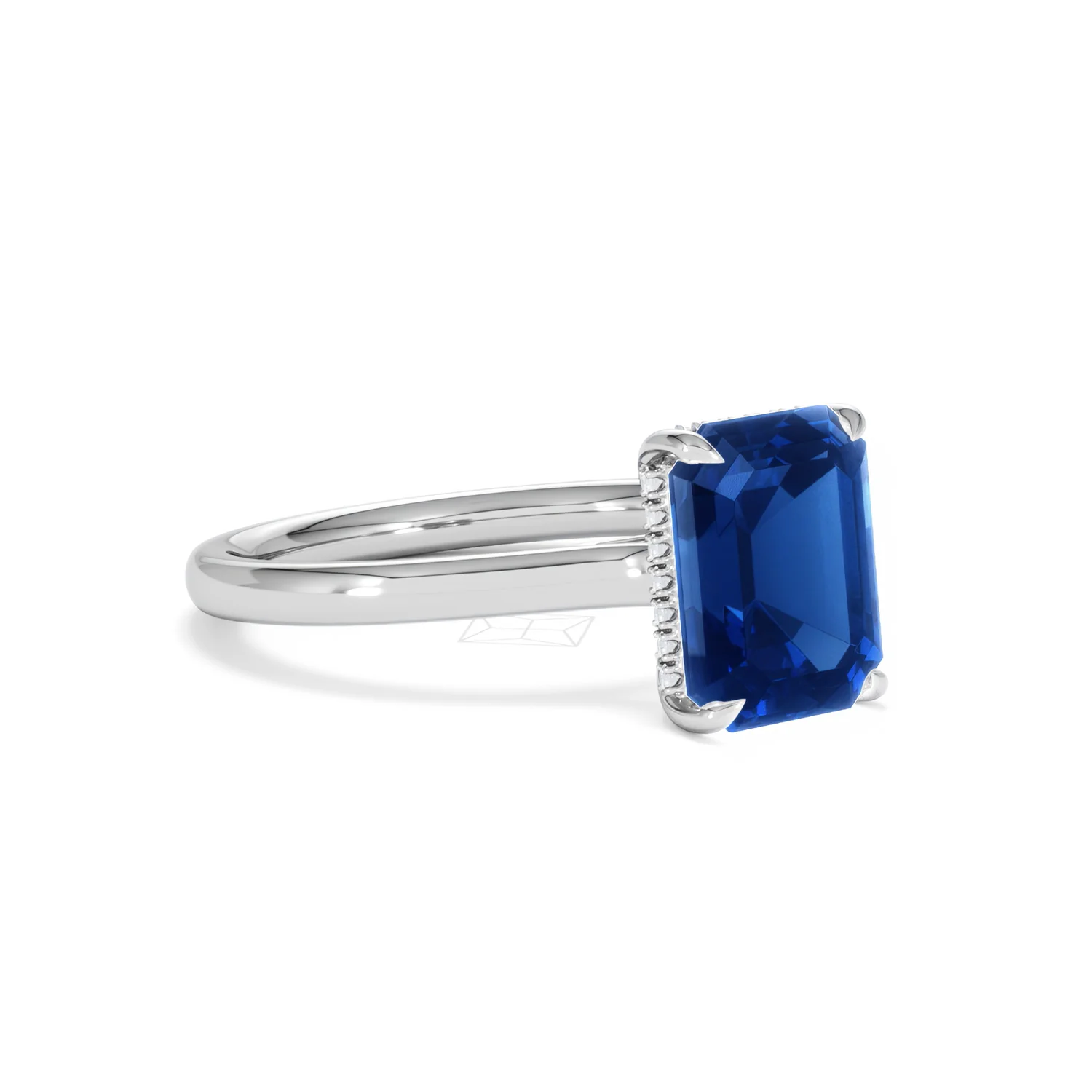 Amora Gem 2.50ct Emerald Cut Lab Sapphire Hidden Halo Engagement Ring in 18K White Gold - Image 17