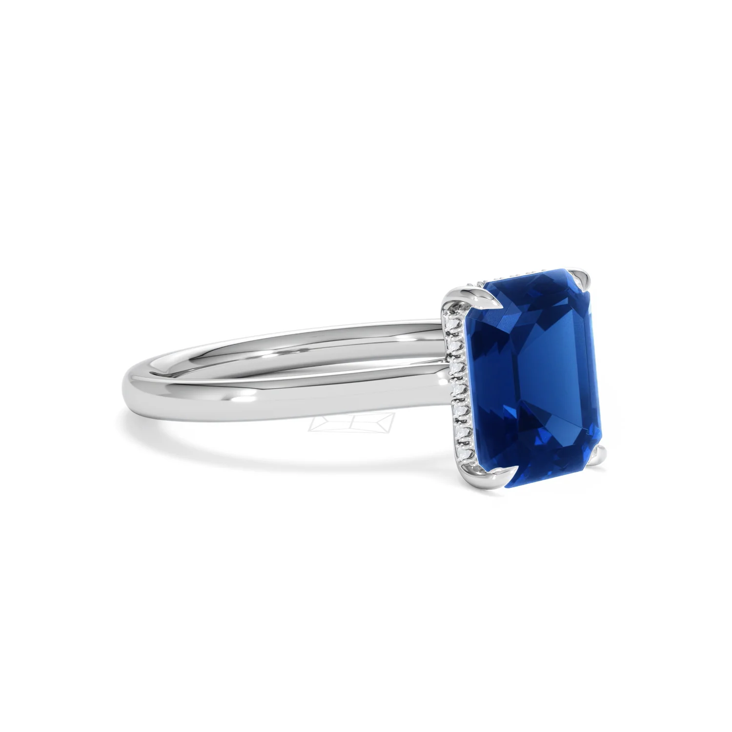 Amora Gem 2.50ct Emerald Cut Lab Sapphire Hidden Halo Engagement Ring in 18K White Gold - Image 18