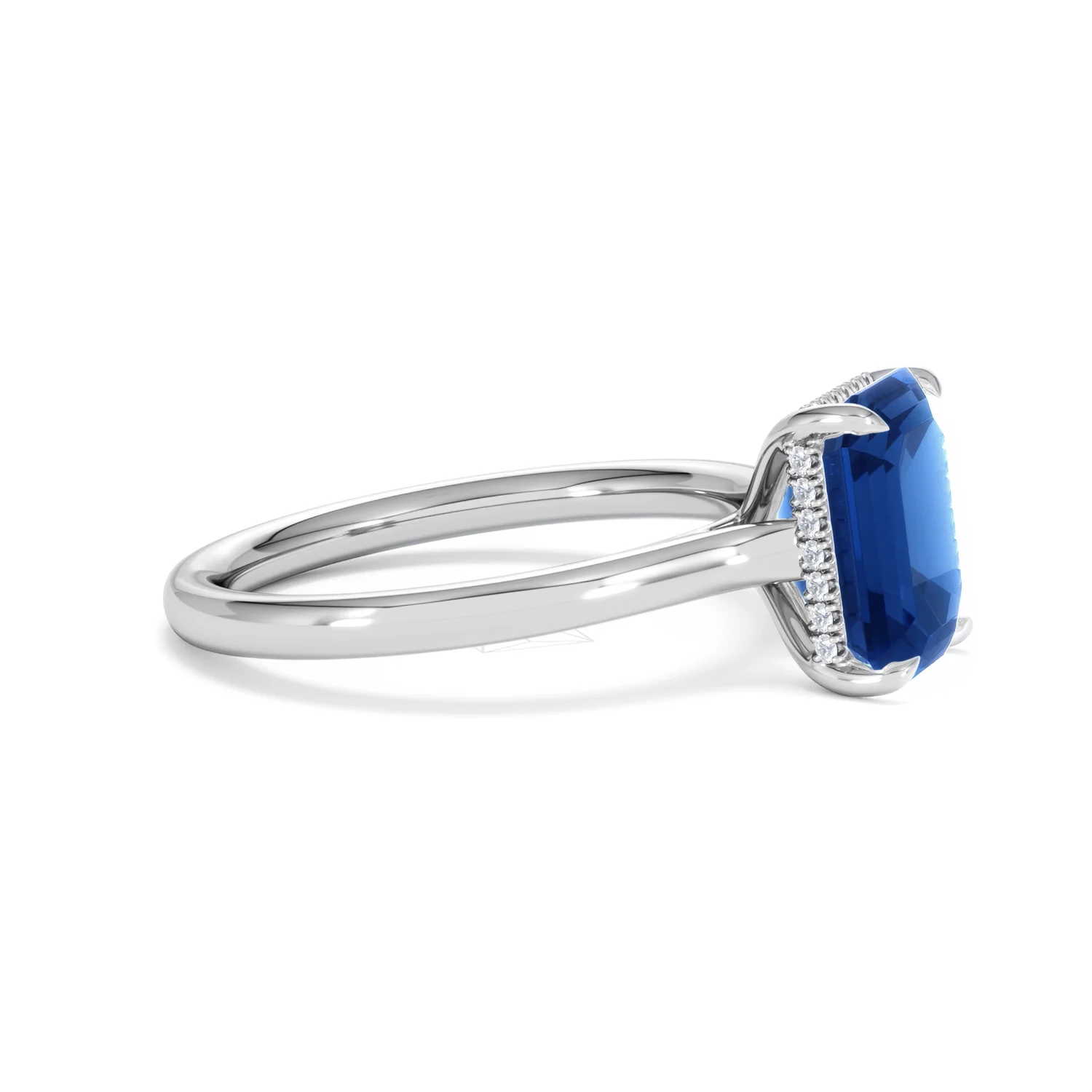 Amora Gem 2.50ct Emerald Cut Lab Sapphire Hidden Halo Engagement Ring in 18K White Gold - Image 24