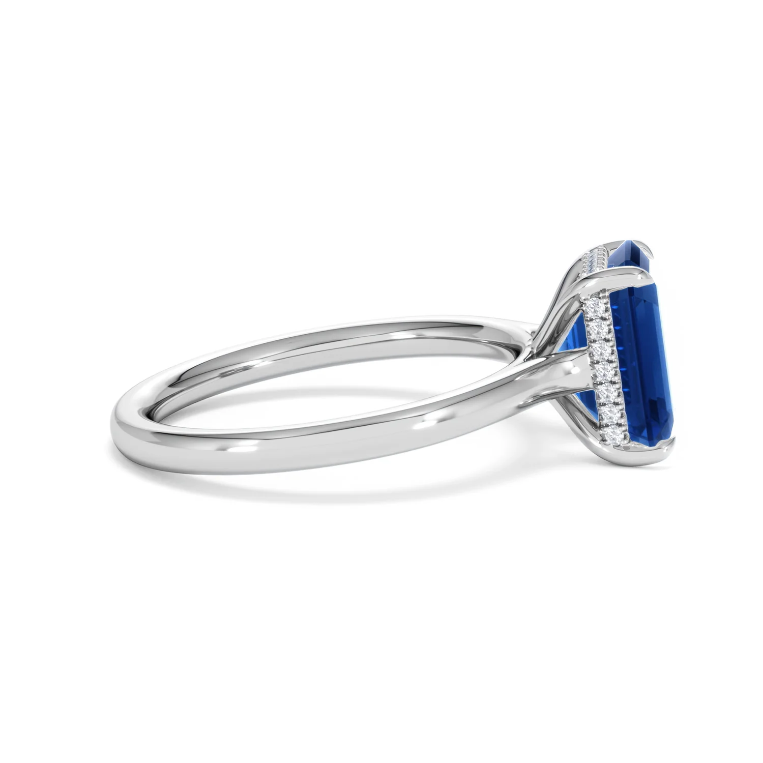 Amora Gem 2.50ct Emerald Cut Lab Sapphire Hidden Halo Engagement Ring in 18K White Gold - Image 28