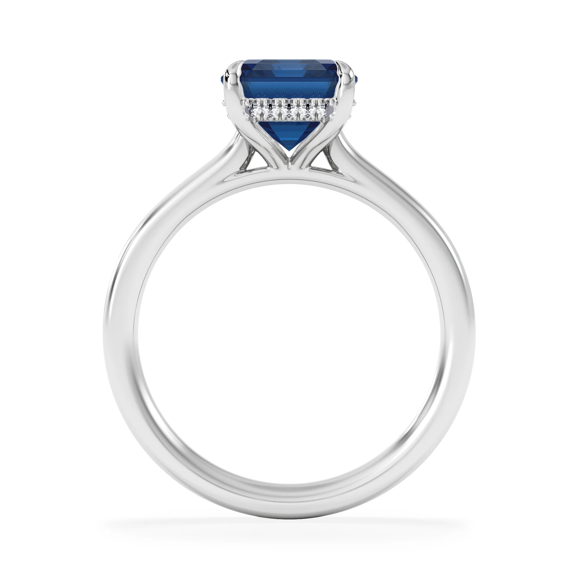 Amora Gem 2.50ct Emerald Cut Lab Sapphire Hidden Halo Engagement Ring in 18K White Gold - Image 3