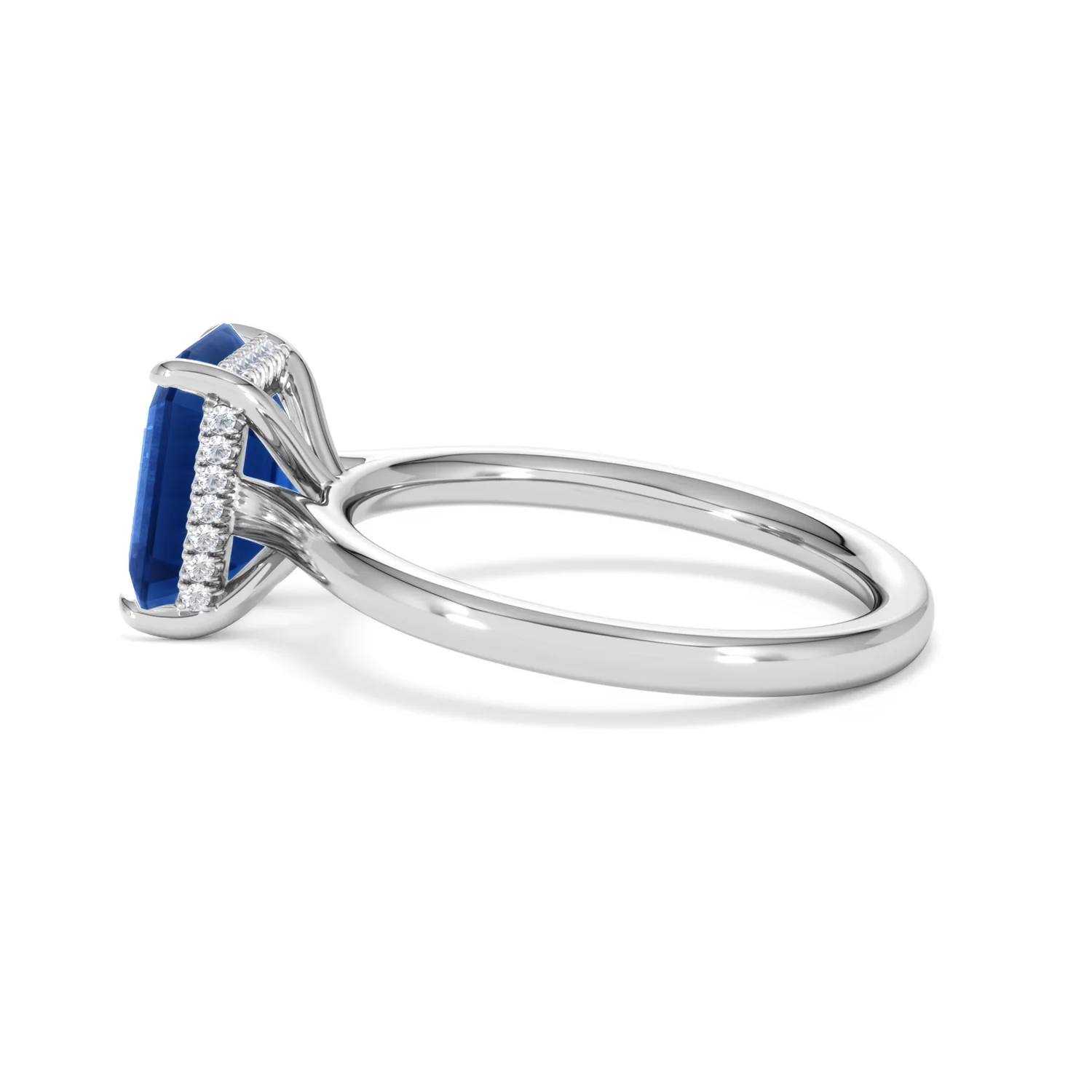 Amora Gem 2.50ct Emerald Cut Lab Sapphire Hidden Halo Engagement Ring in 18K White Gold - Image 66