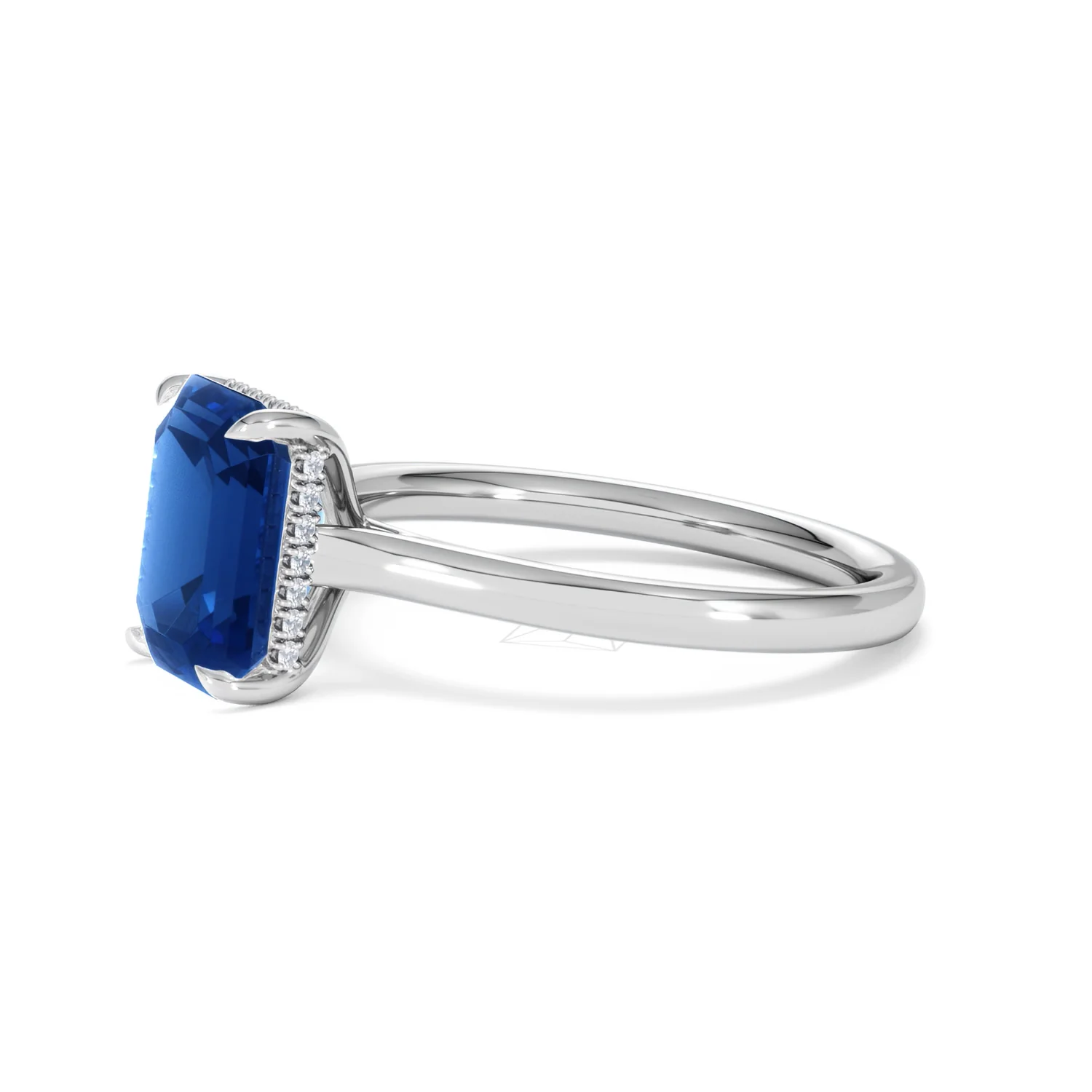 Amora Gem 2.50ct Emerald Cut Lab Sapphire Hidden Halo Engagement Ring in 18K White Gold - Image 75
