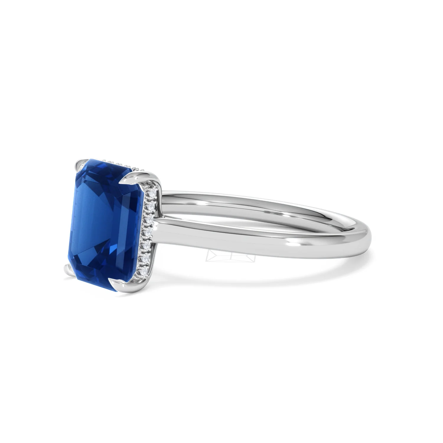 Amora Gem 2.50ct Emerald Cut Lab Sapphire Hidden Halo Engagement Ring in 18K White Gold - Image 78