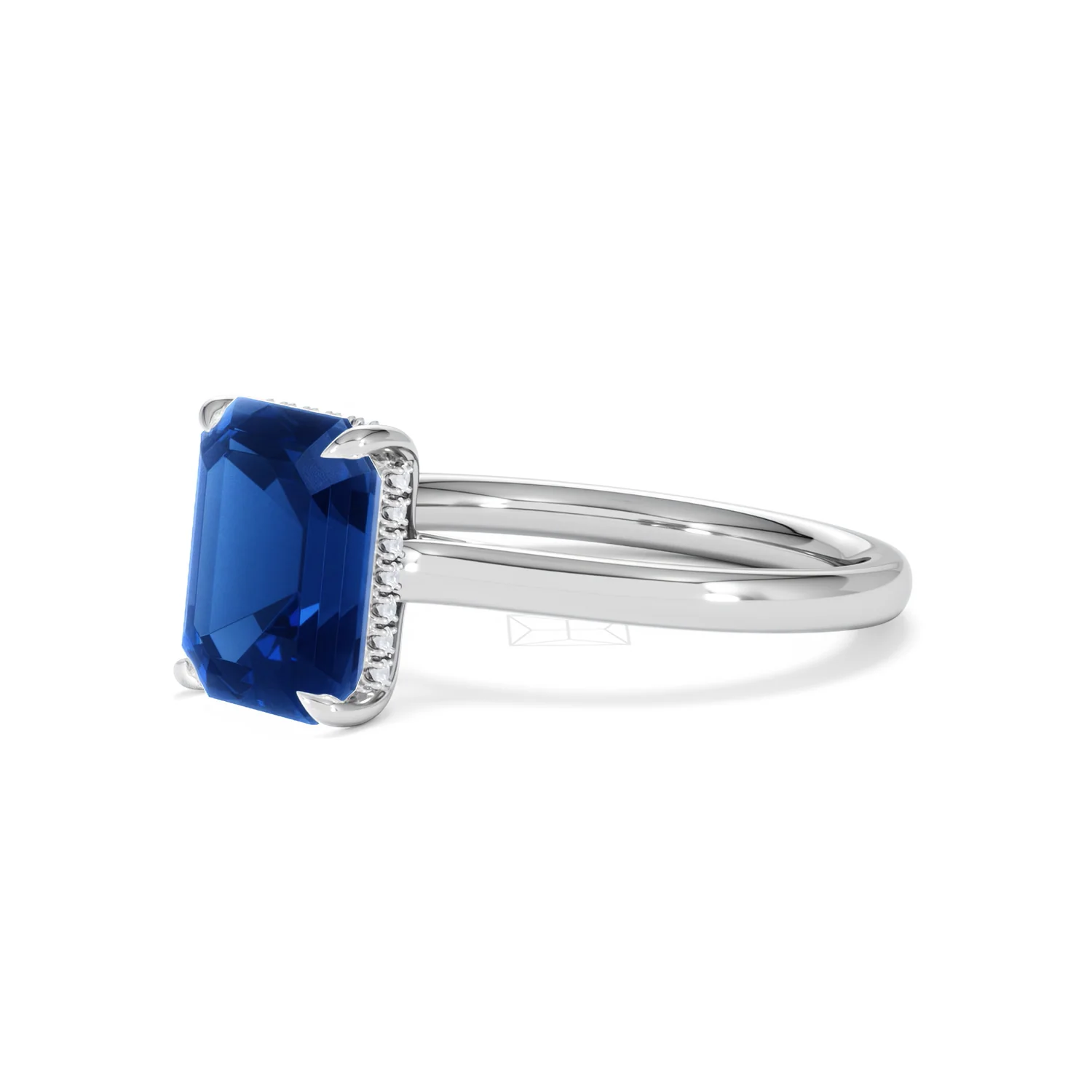 Amora Gem 2.50ct Emerald Cut Lab Sapphire Hidden Halo Engagement Ring in 18K White Gold - Image 79