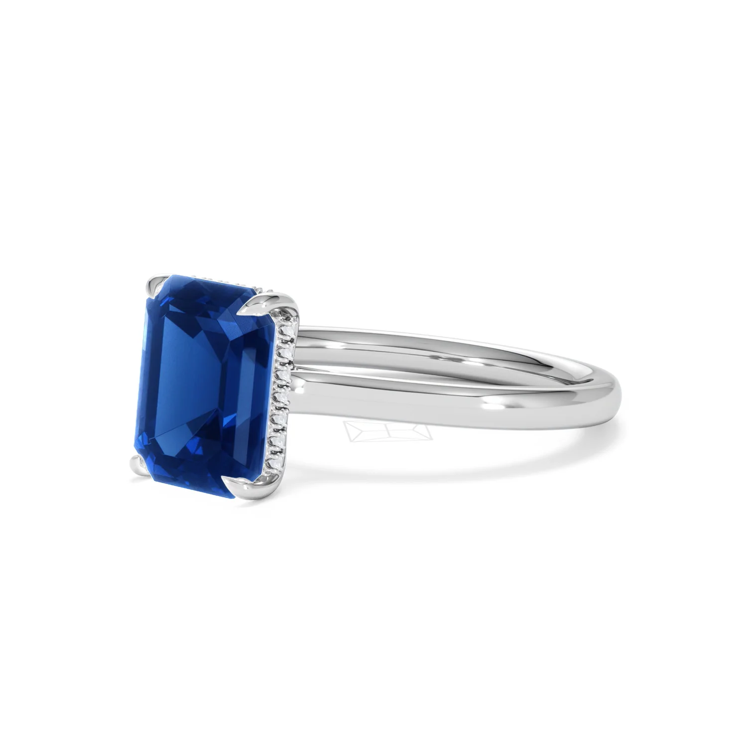 Amora Gem 2.50ct Emerald Cut Lab Sapphire Hidden Halo Engagement Ring in 18K White Gold - Image 80