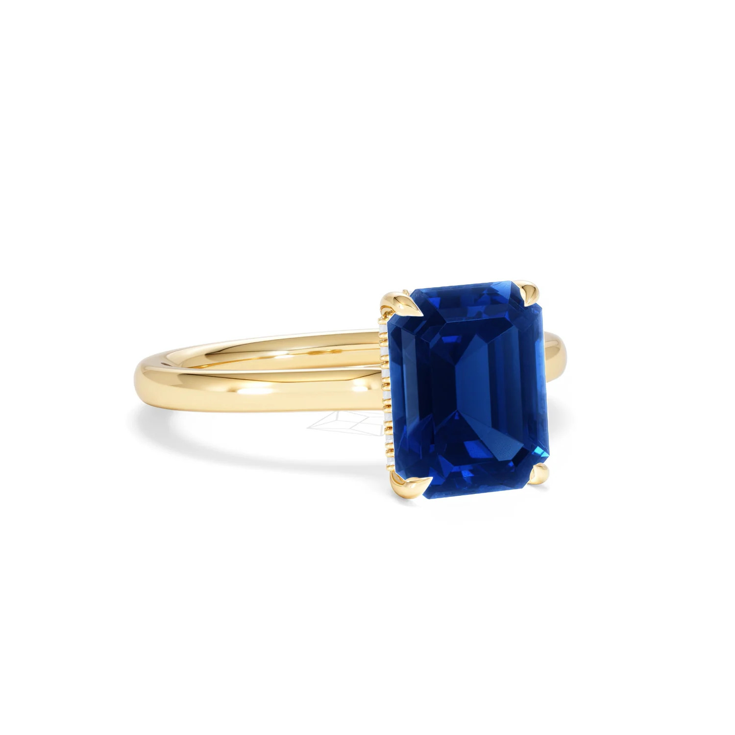 Amora Gem 2.50ct Emerald Cut Lab Sapphire Hidden Halo Engagement Ring in 18K Yellow Gold - Image 14