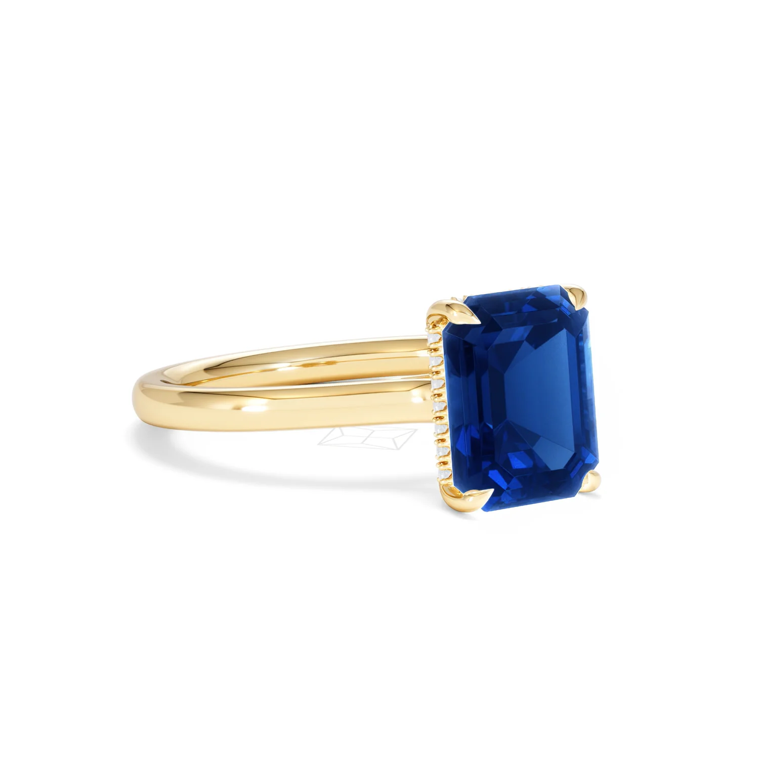 Amora Gem 2.50ct Emerald Cut Lab Sapphire Hidden Halo Engagement Ring in 18K Yellow Gold - Image 16
