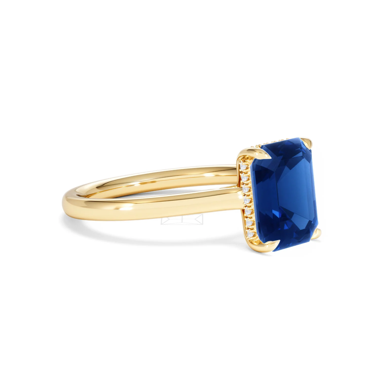 Amora Gem 2.50ct Emerald Cut Lab Sapphire Hidden Halo Engagement Ring in 18K Yellow Gold - Image 19