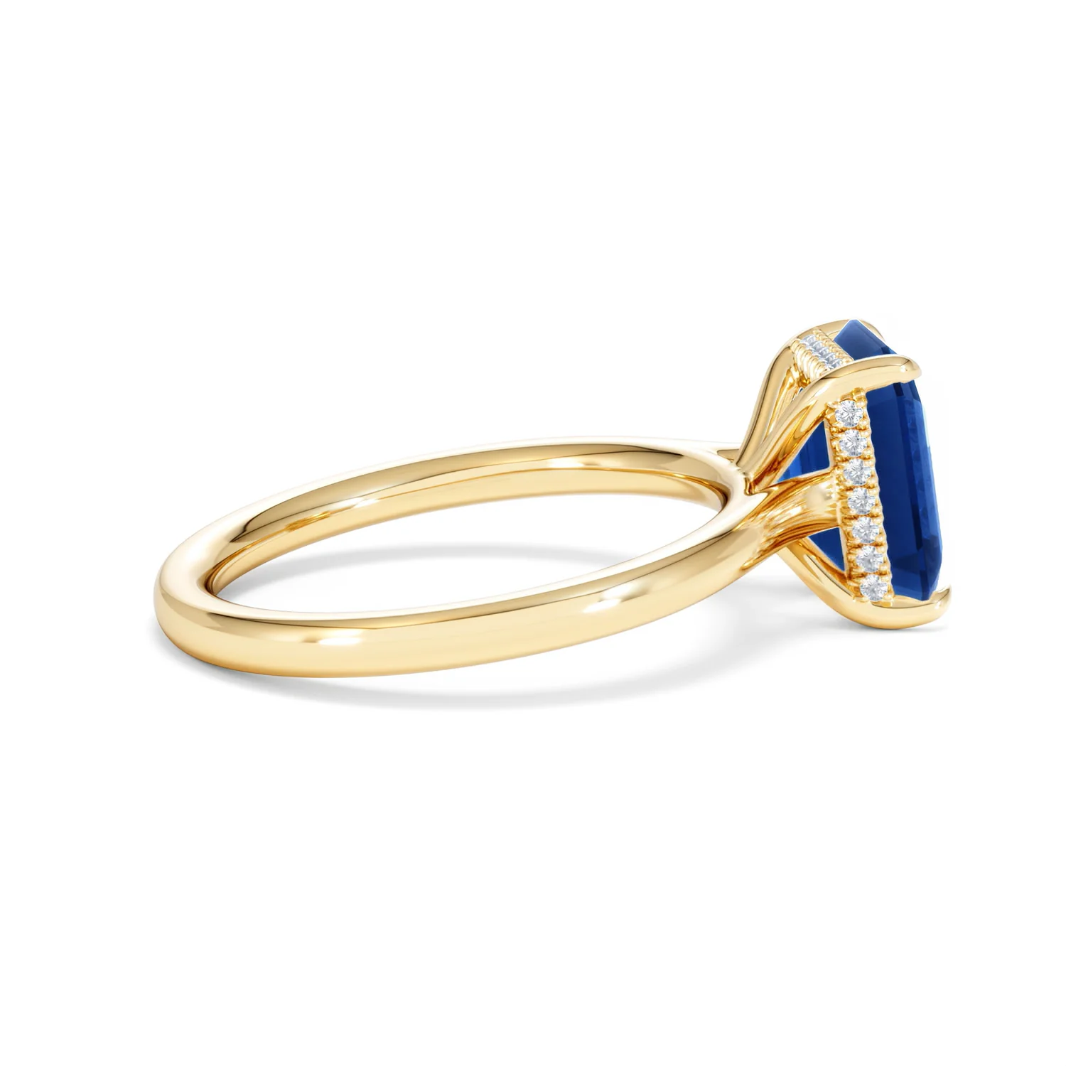 Amora Gem 2.50ct Emerald Cut Lab Sapphire Hidden Halo Engagement Ring in 18K Yellow Gold - Image 31