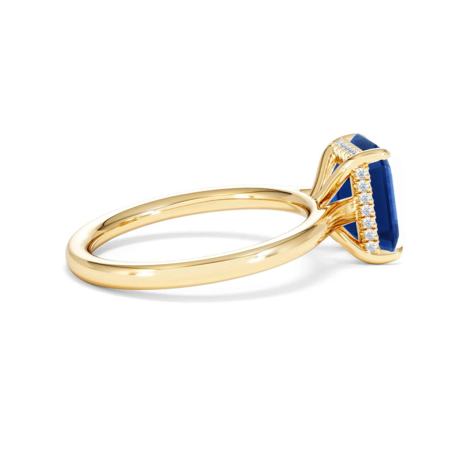 Amora Gem 2.50ct Emerald Cut Lab Sapphire Hidden Halo Engagement Ring in 18K Yellow Gold - Image 32
