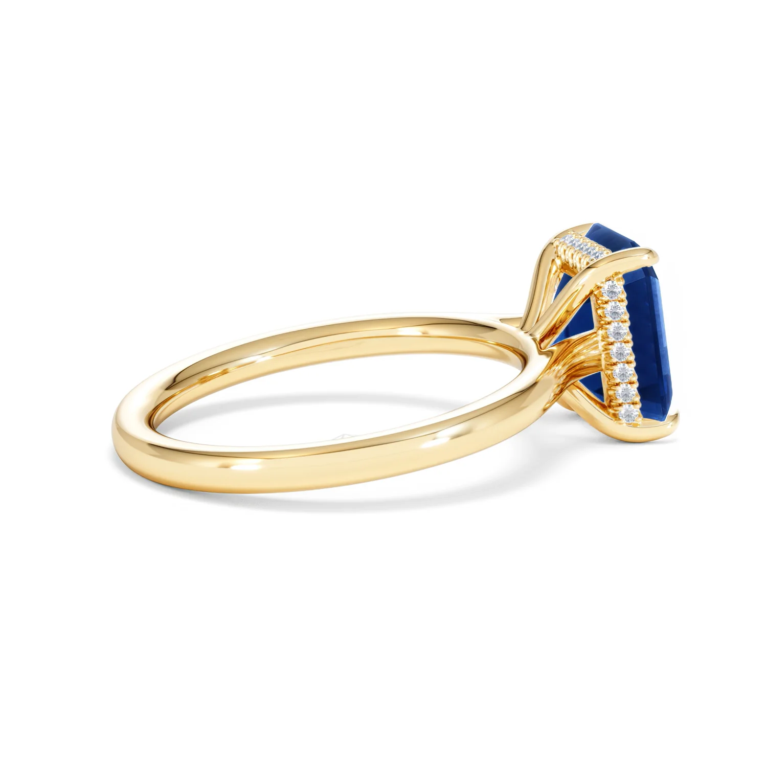 Amora Gem 2.50ct Emerald Cut Lab Sapphire Hidden Halo Engagement Ring in 18K Yellow Gold - Image 33