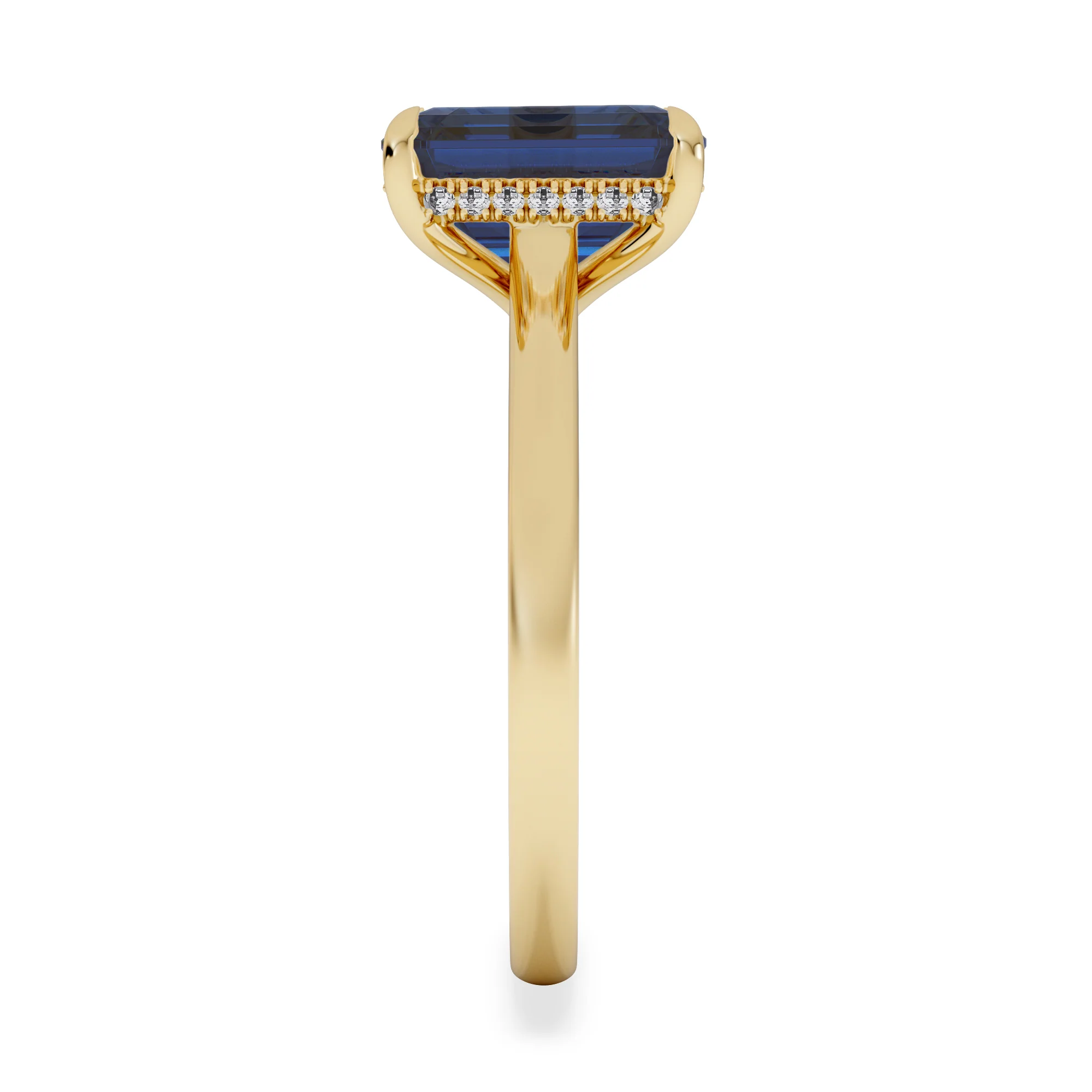 Amora Gem 2.50ct Emerald Cut Lab Sapphire Hidden Halo Engagement Ring in 18K Yellow Gold - Image 5
