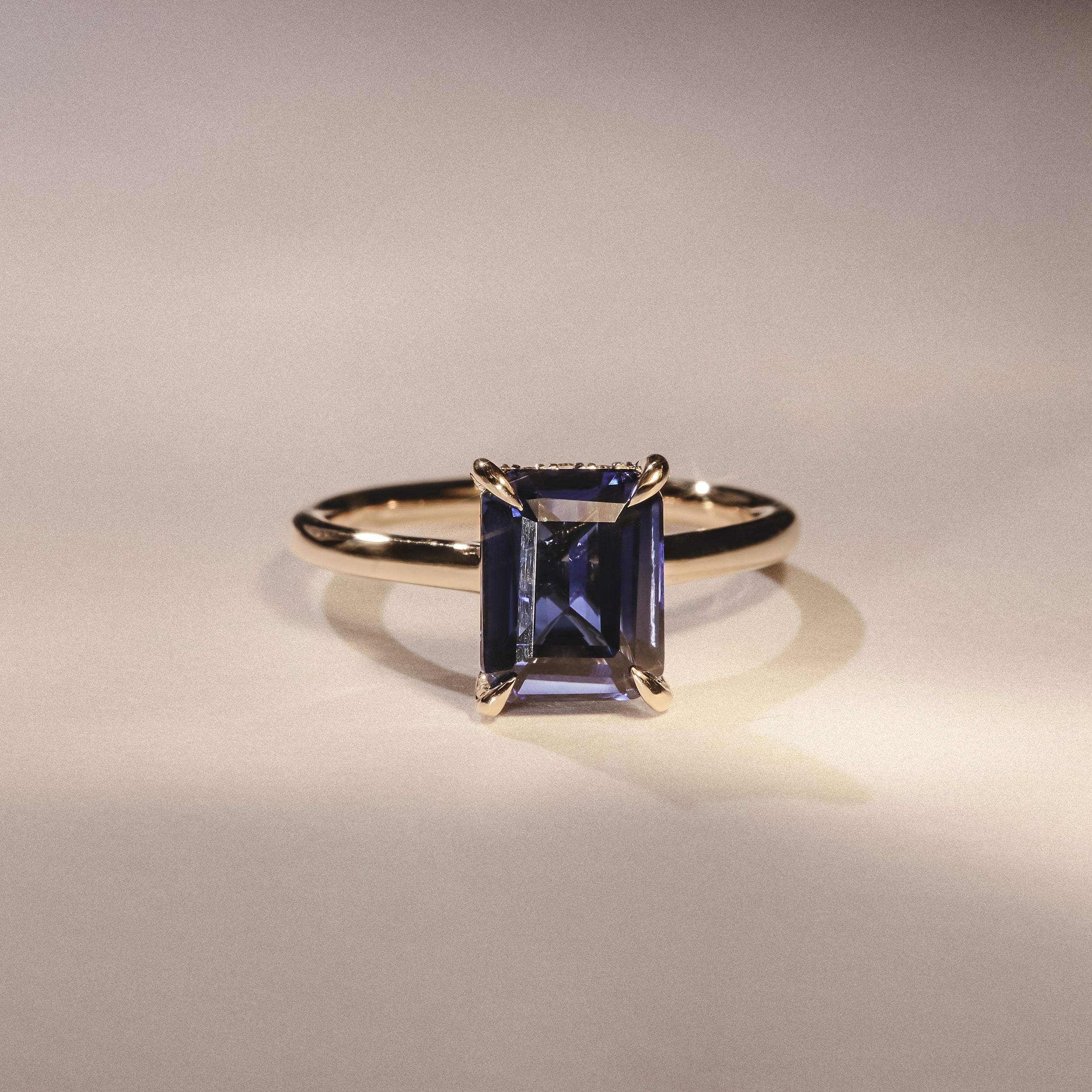 Amora Gem 2.50ct Emerald Cut Lab Sapphire Hidden Halo Engagement Ring in 18K Yellow Gold - Image 6