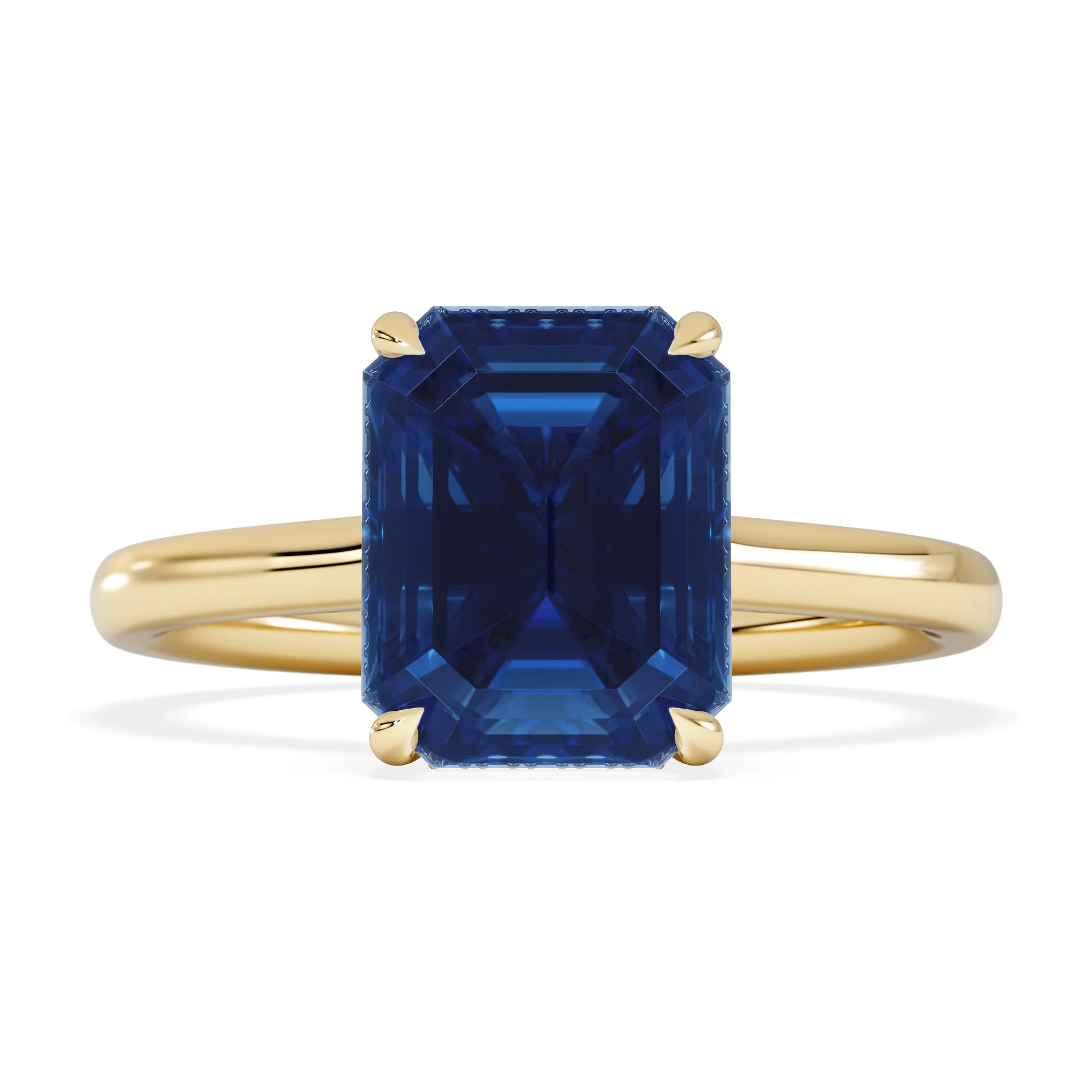 Amora Gem 2.50ct Emerald Cut Lab Sapphire Hidden Halo Engagement Ring in 18K Yellow Gold - Image 7