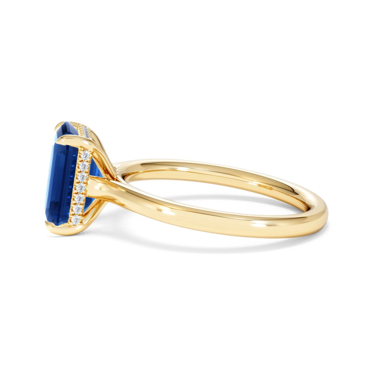 Amora Gem 2.50ct Emerald Cut Lab Sapphire Hidden Halo Engagement Ring in 18K Yellow Gold - Image 70
