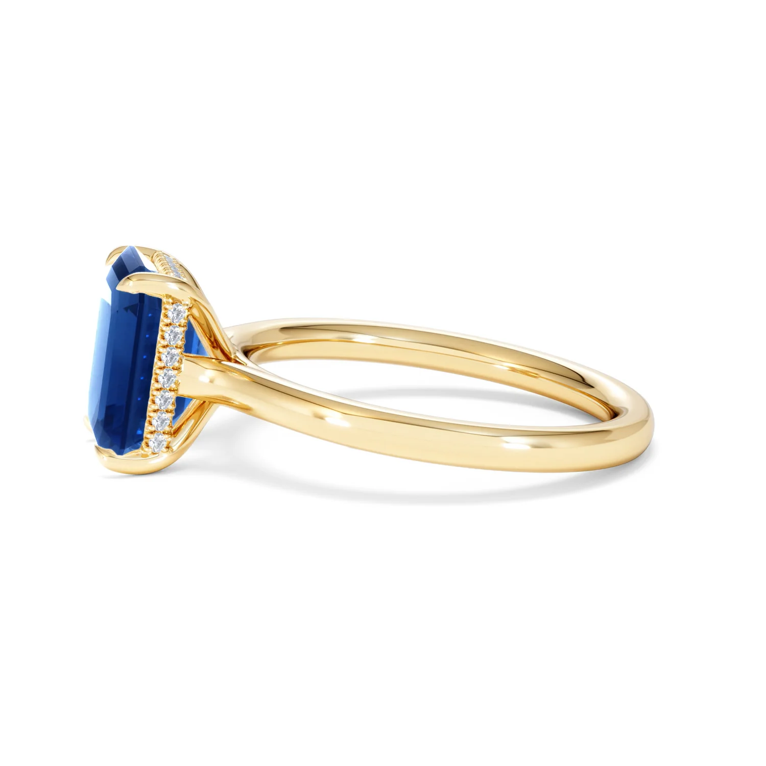 Amora Gem 2.50ct Emerald Cut Lab Sapphire Hidden Halo Engagement Ring in 18K Yellow Gold - Image 71