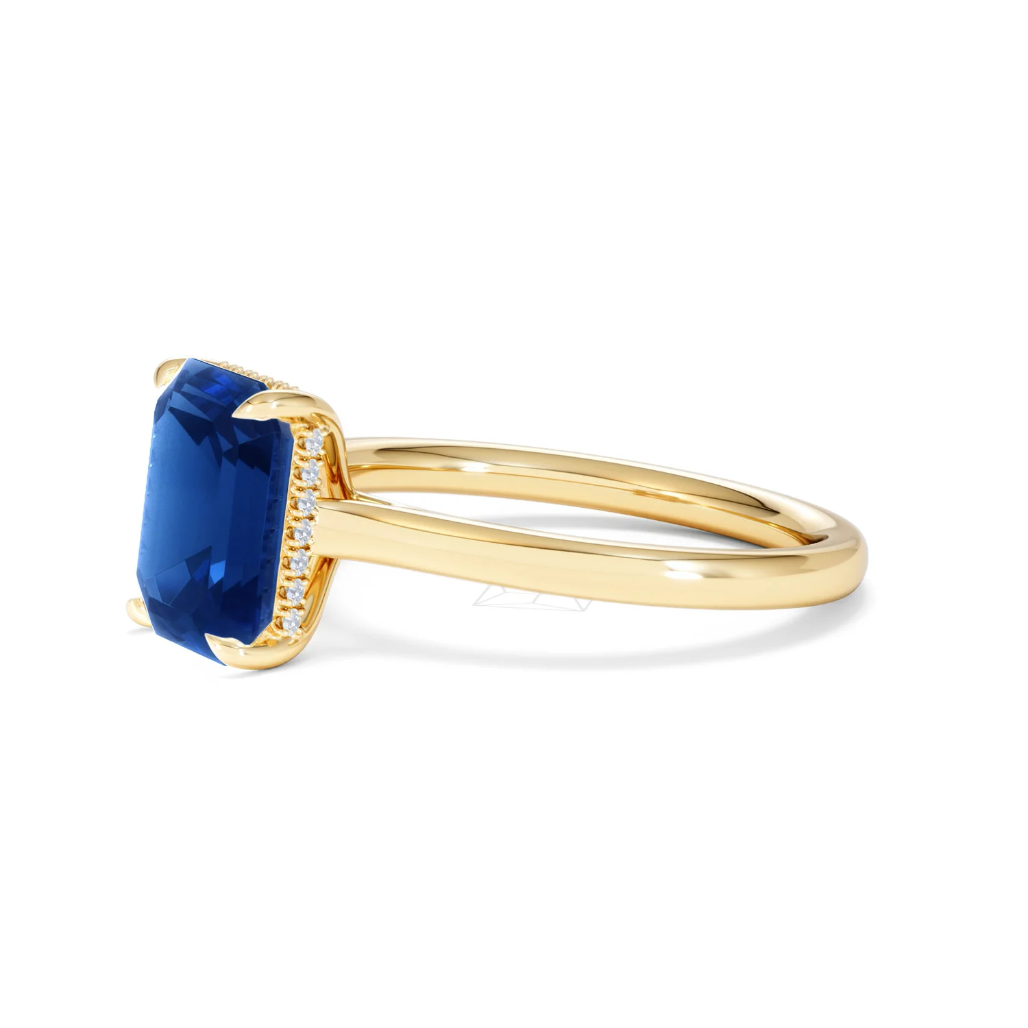 Amora Gem 2.50ct Emerald Cut Lab Sapphire Hidden Halo Engagement Ring in 18K Yellow Gold - Image 76