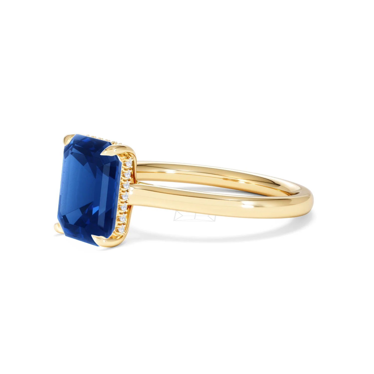 Amora Gem 2.50ct Emerald Cut Lab Sapphire Hidden Halo Engagement Ring in 18K Yellow Gold - Image 78