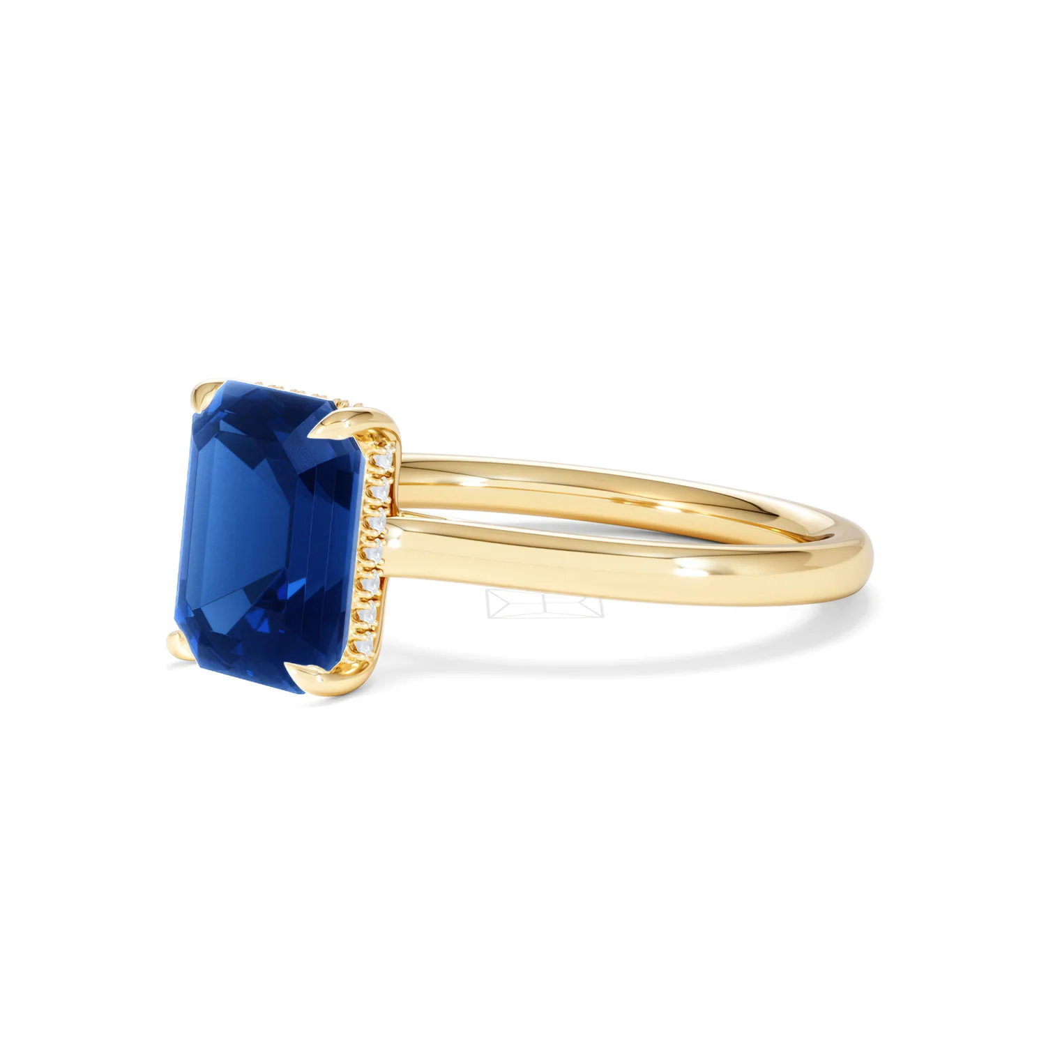 Amora Gem 2.50ct Emerald Cut Lab Sapphire Hidden Halo Engagement Ring in 18K Yellow Gold - Image 79
