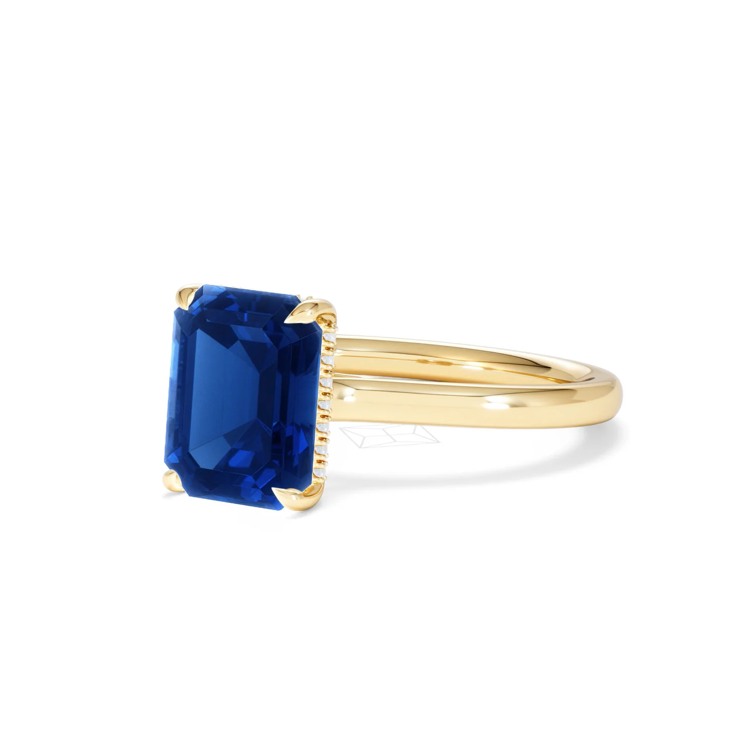 Amora Gem 2.50ct Emerald Cut Lab Sapphire Hidden Halo Engagement Ring in 18K Yellow Gold - Image 82