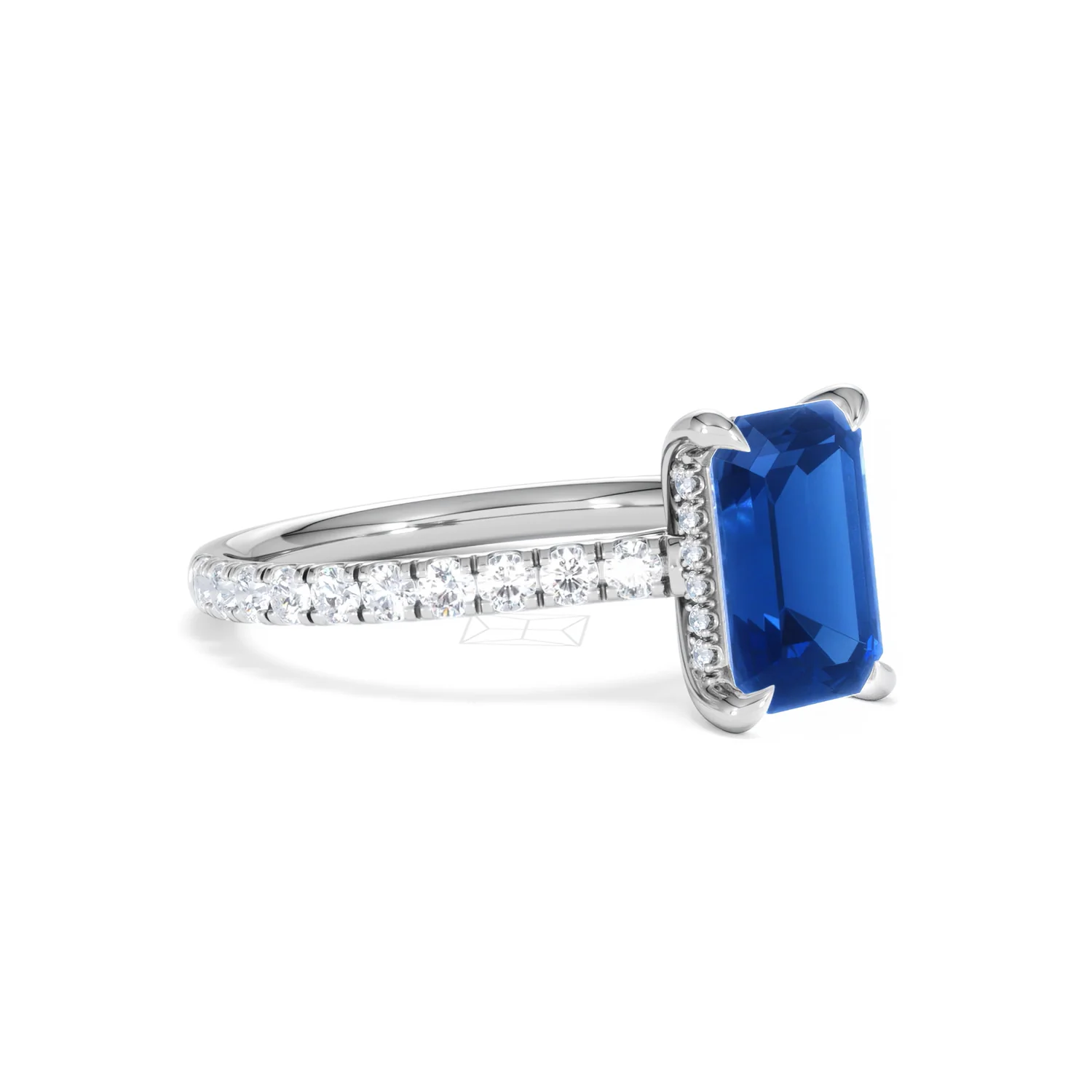 Amora Gem 2.50ct Emerald Cut Lab Sapphire Hidden Halo Engagement Ring with Side Stones in 18K White Gold - Image 18