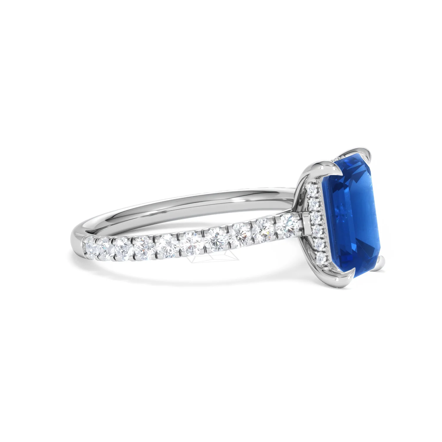 Amora Gem 2.50ct Emerald Cut Lab Sapphire Hidden Halo Engagement Ring with Side Stones in 18K White Gold - Image 22