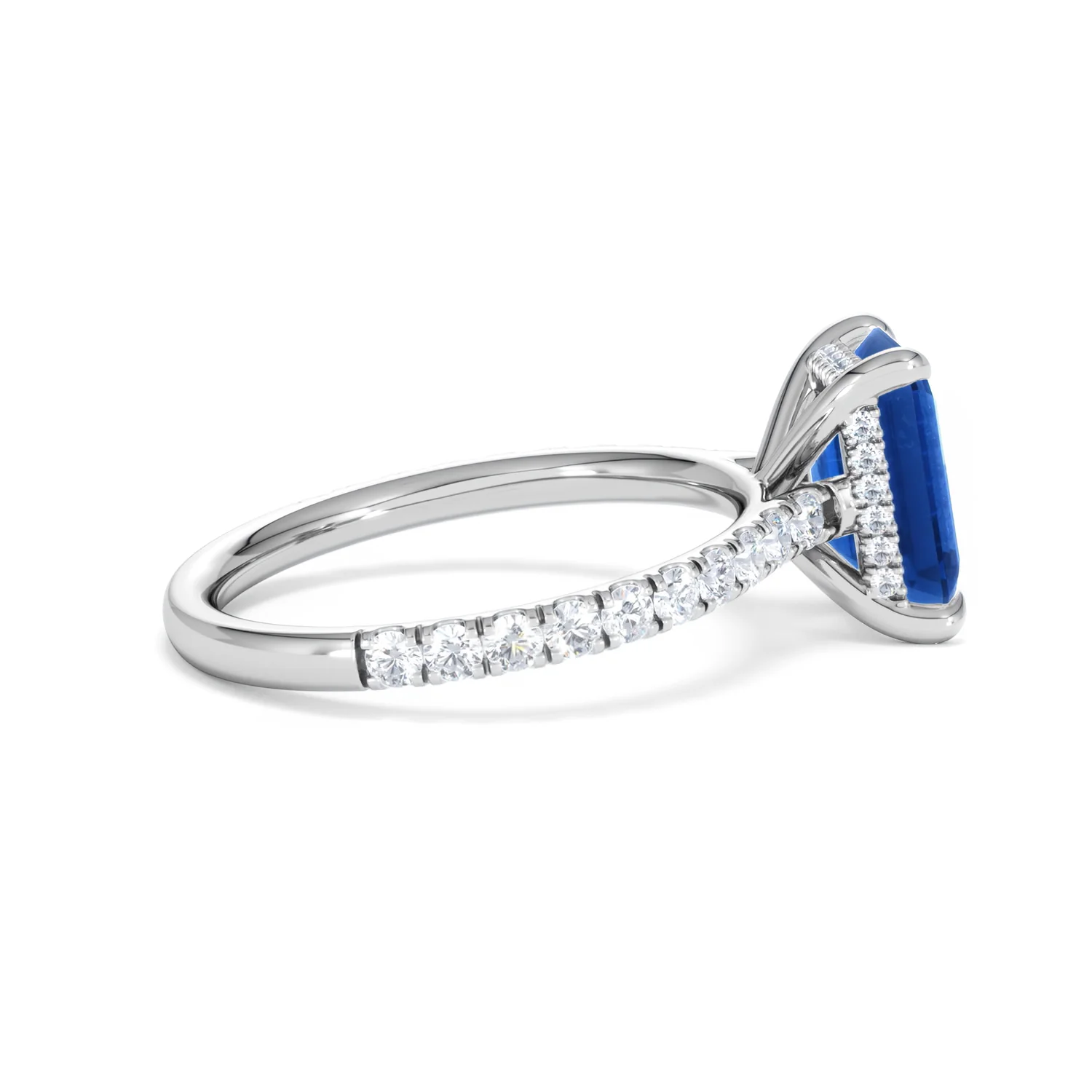Amora Gem 2.50ct Emerald Cut Lab Sapphire Hidden Halo Engagement Ring with Side Stones in 18K White Gold - Image 31
