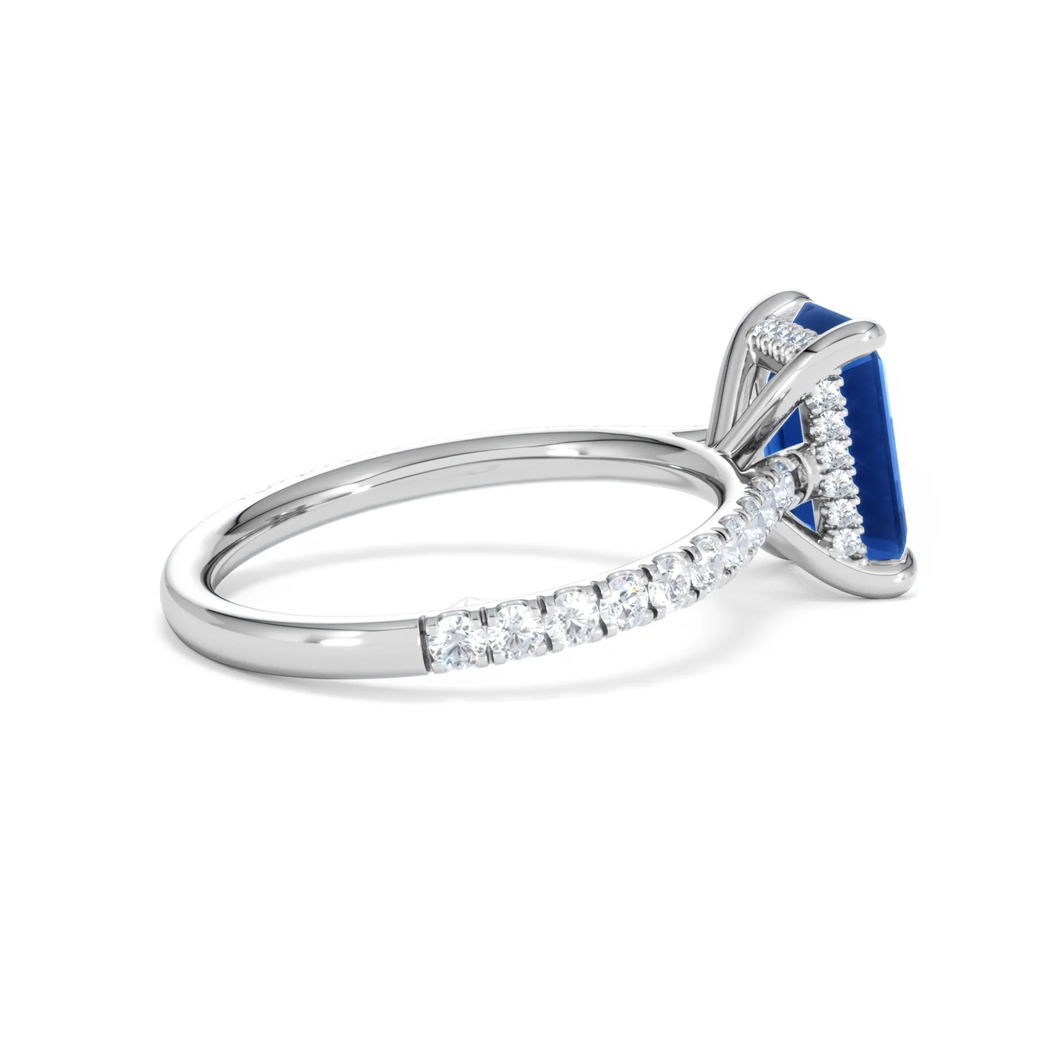 Amora Gem 2.50ct Emerald Cut Lab Sapphire Hidden Halo Engagement Ring with Side Stones in 18K White Gold - Image 34