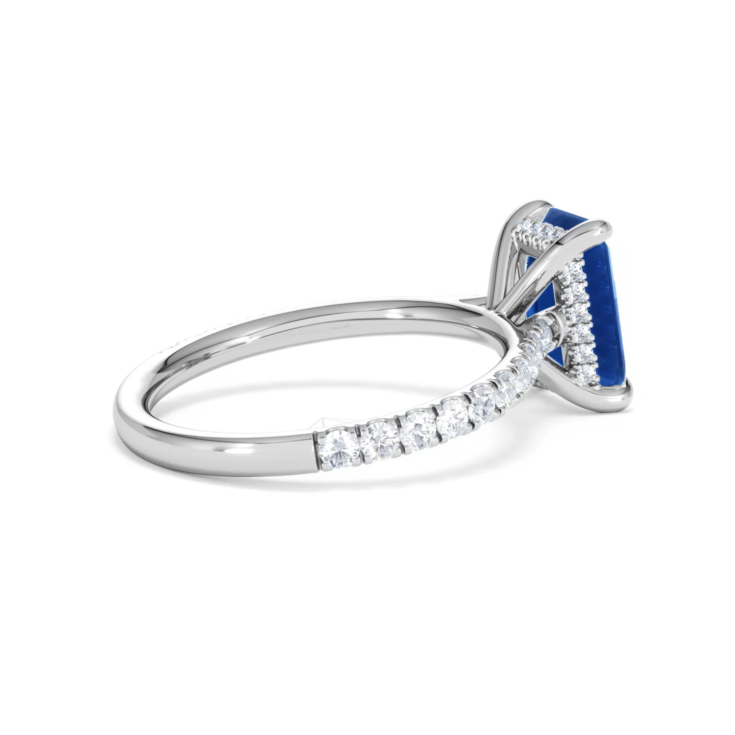 Amora Gem 2.50ct Emerald Cut Lab Sapphire Hidden Halo Engagement Ring with Side Stones in 18K White Gold - Image 35