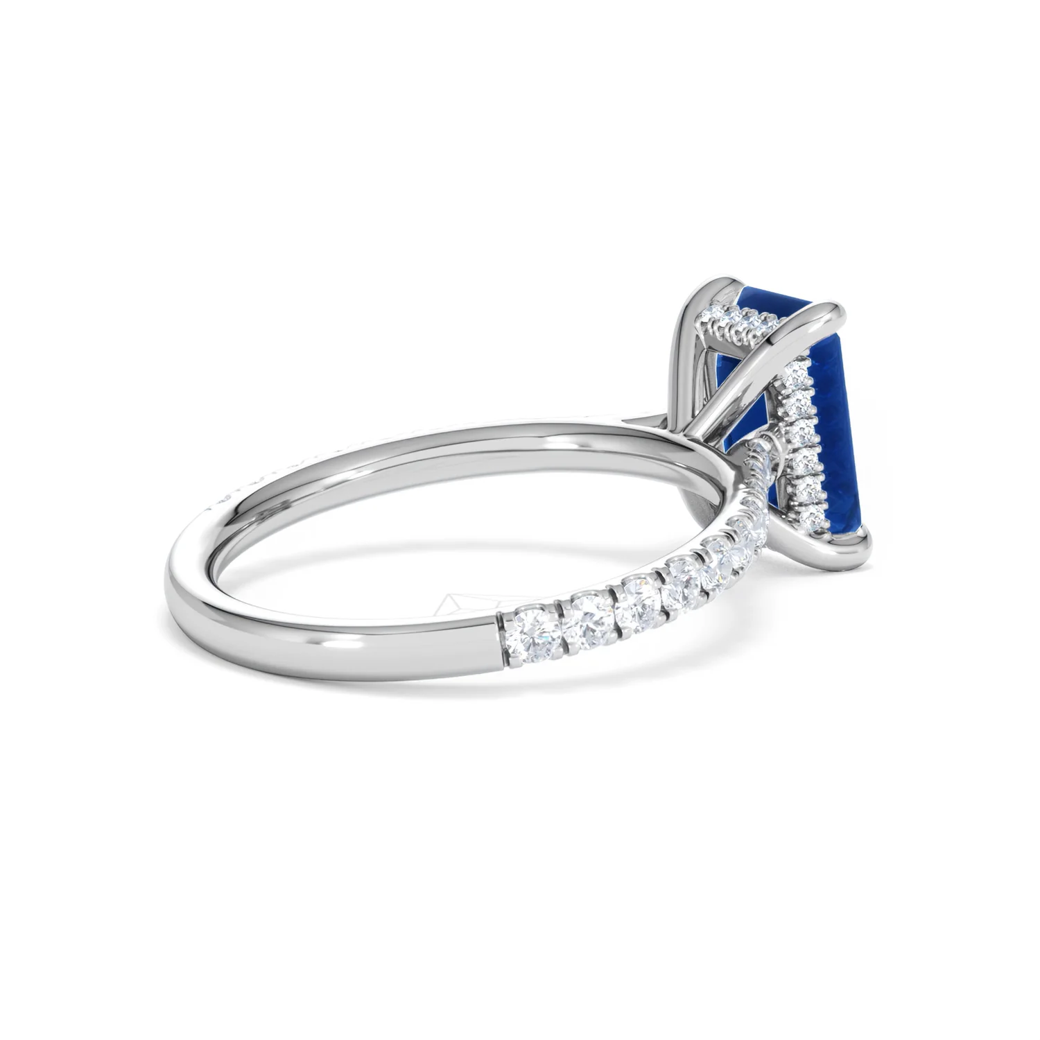 Amora Gem 2.50ct Emerald Cut Lab Sapphire Hidden Halo Engagement Ring with Side Stones in 18K White Gold - Image 37