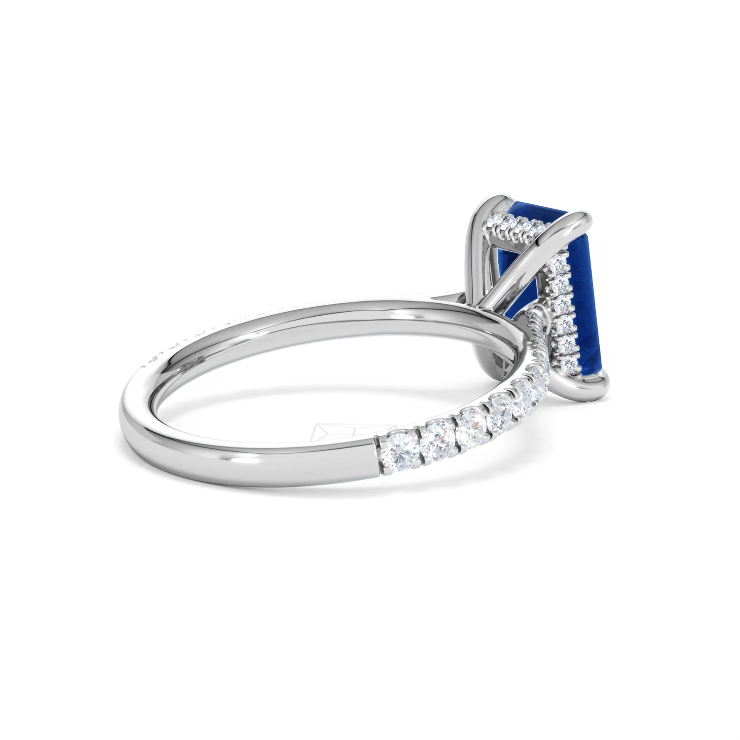 Amora Gem 2.50ct Emerald Cut Lab Sapphire Hidden Halo Engagement Ring with Side Stones in 18K White Gold - Image 38