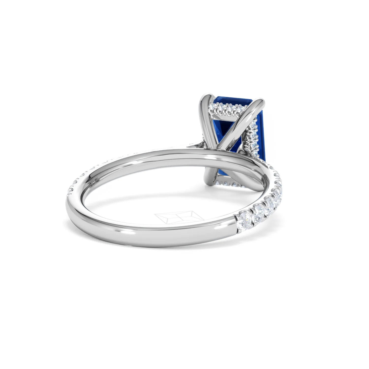 Amora Gem 2.50ct Emerald Cut Lab Sapphire Hidden Halo Engagement Ring with Side Stones in 18K White Gold - Image 43