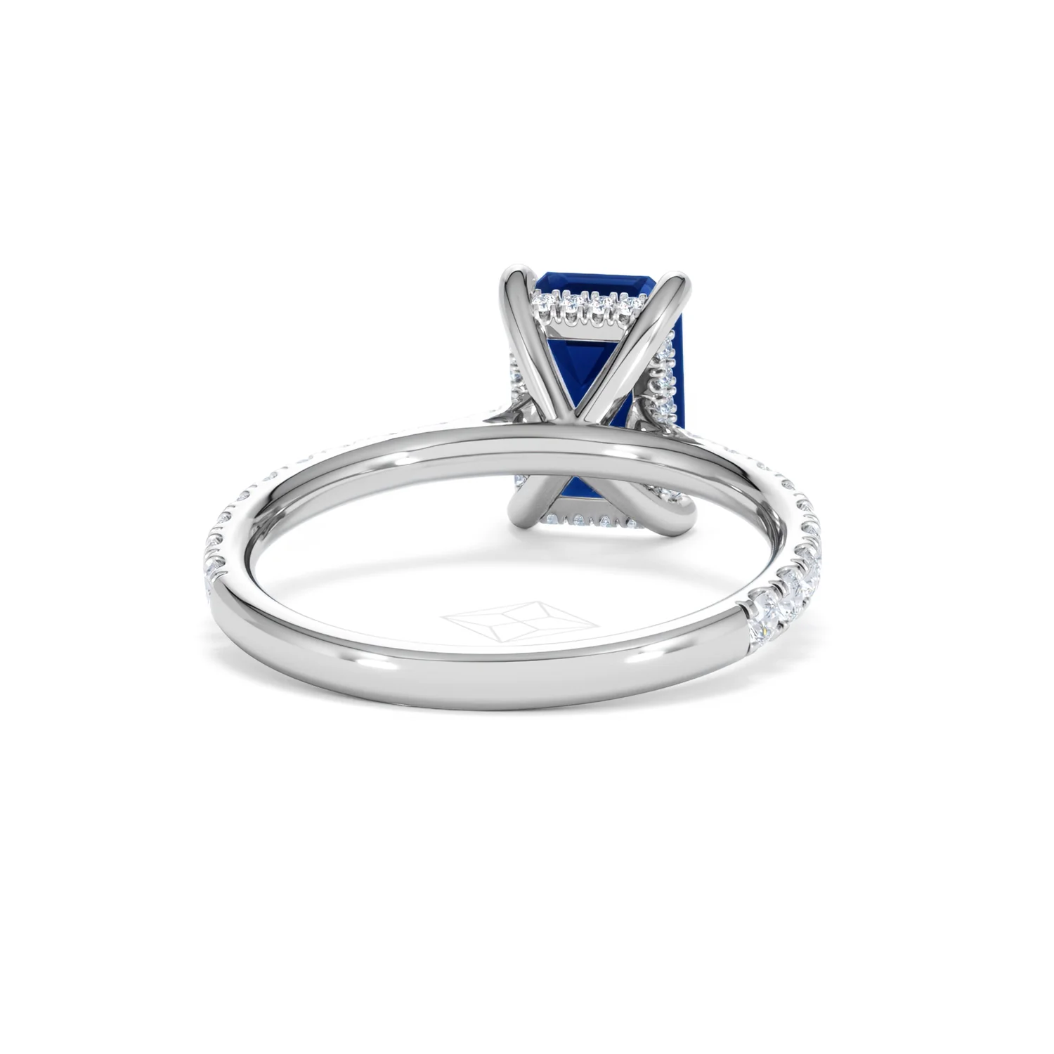 Amora Gem 2.50ct Emerald Cut Lab Sapphire Hidden Halo Engagement Ring with Side Stones in 18K White Gold - Image 46