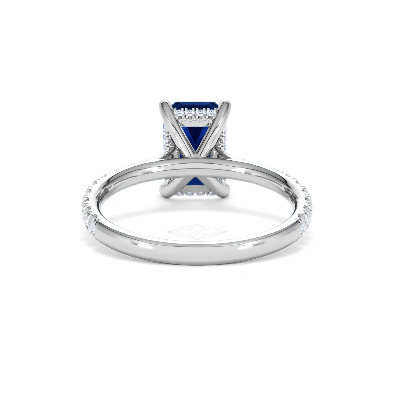 Amora Gem 2.50ct Emerald Cut Lab Sapphire Hidden Halo Engagement Ring with Side Stones in 18K White Gold - Image 49