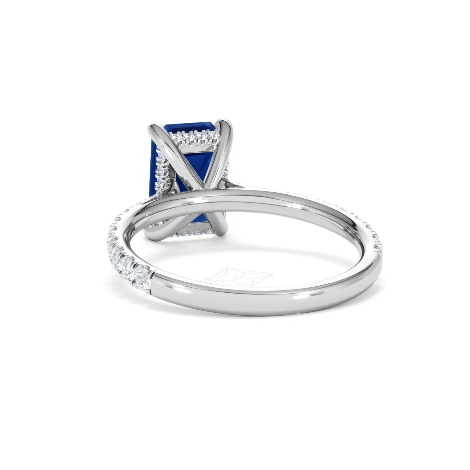 Amora Gem 2.50ct Emerald Cut Lab Sapphire Hidden Halo Engagement Ring with Side Stones in 18K White Gold - Image 53