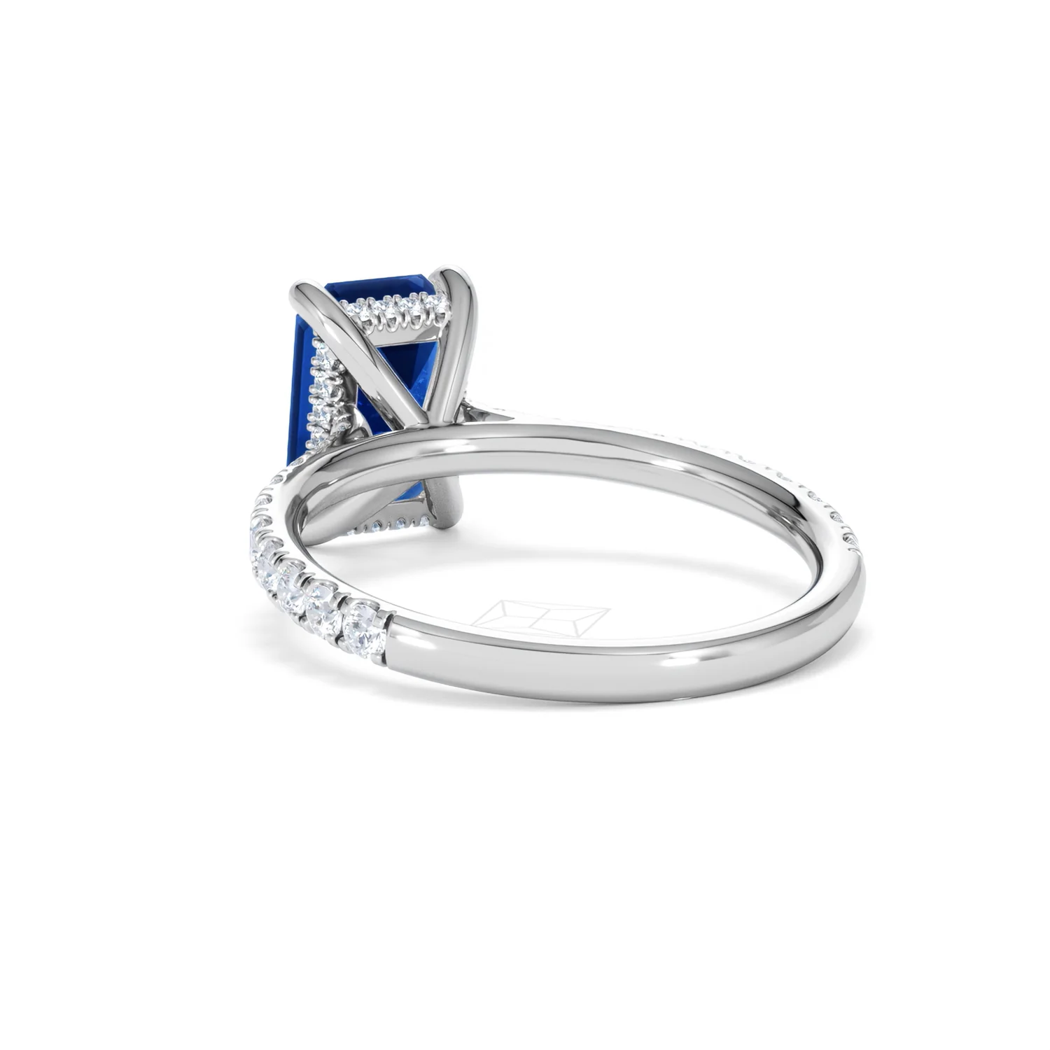 Amora Gem 2.50ct Emerald Cut Lab Sapphire Hidden Halo Engagement Ring with Side Stones in 18K White Gold - Image 55
