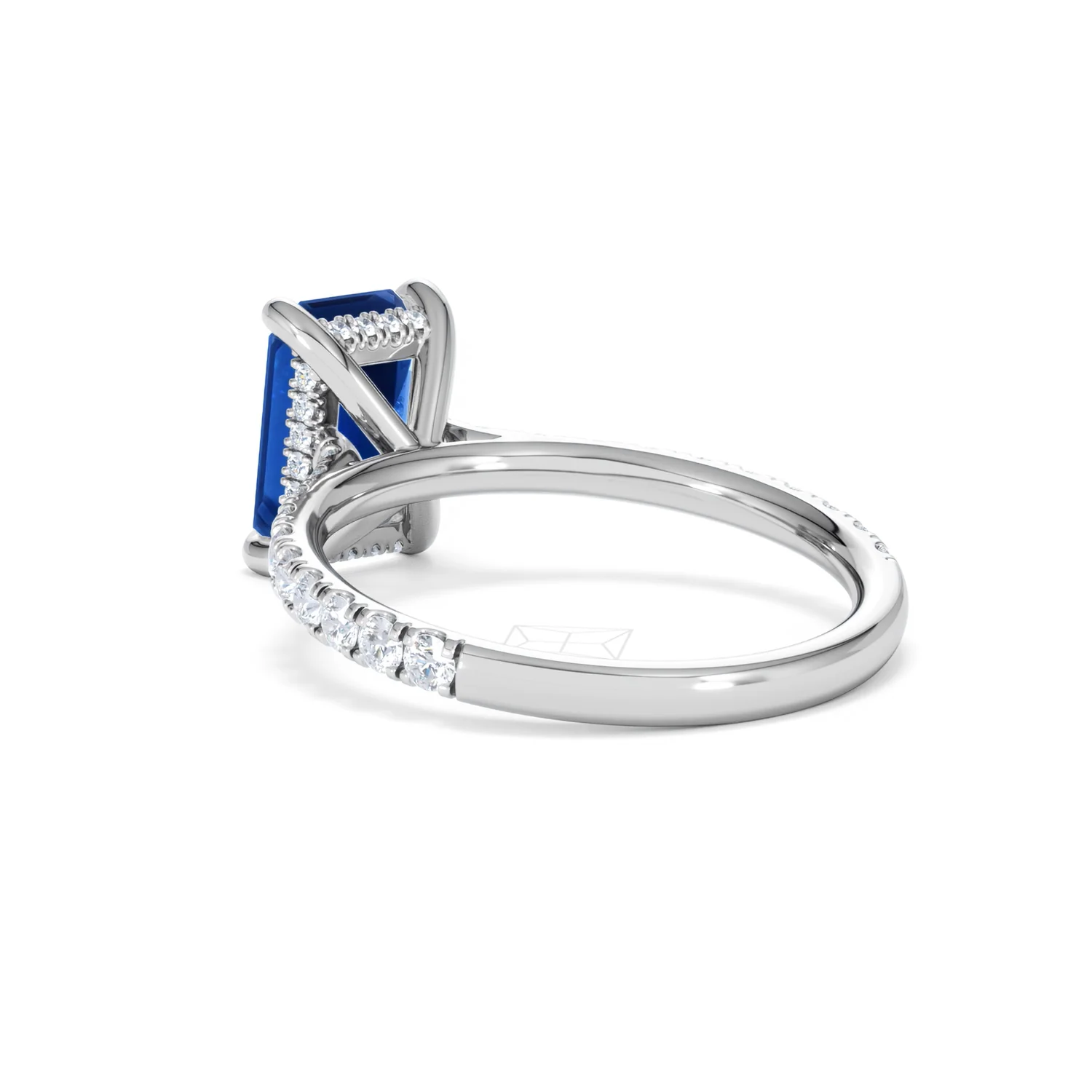 Amora Gem 2.50ct Emerald Cut Lab Sapphire Hidden Halo Engagement Ring with Side Stones in 18K White Gold - Image 57