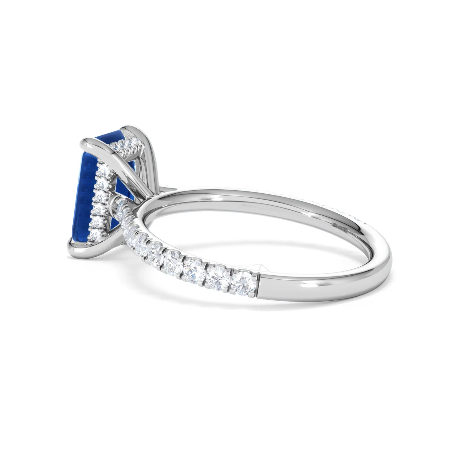 Amora Gem 2.50ct Emerald Cut Lab Sapphire Hidden Halo Engagement Ring with Side Stones in 18K White Gold - Image 62
