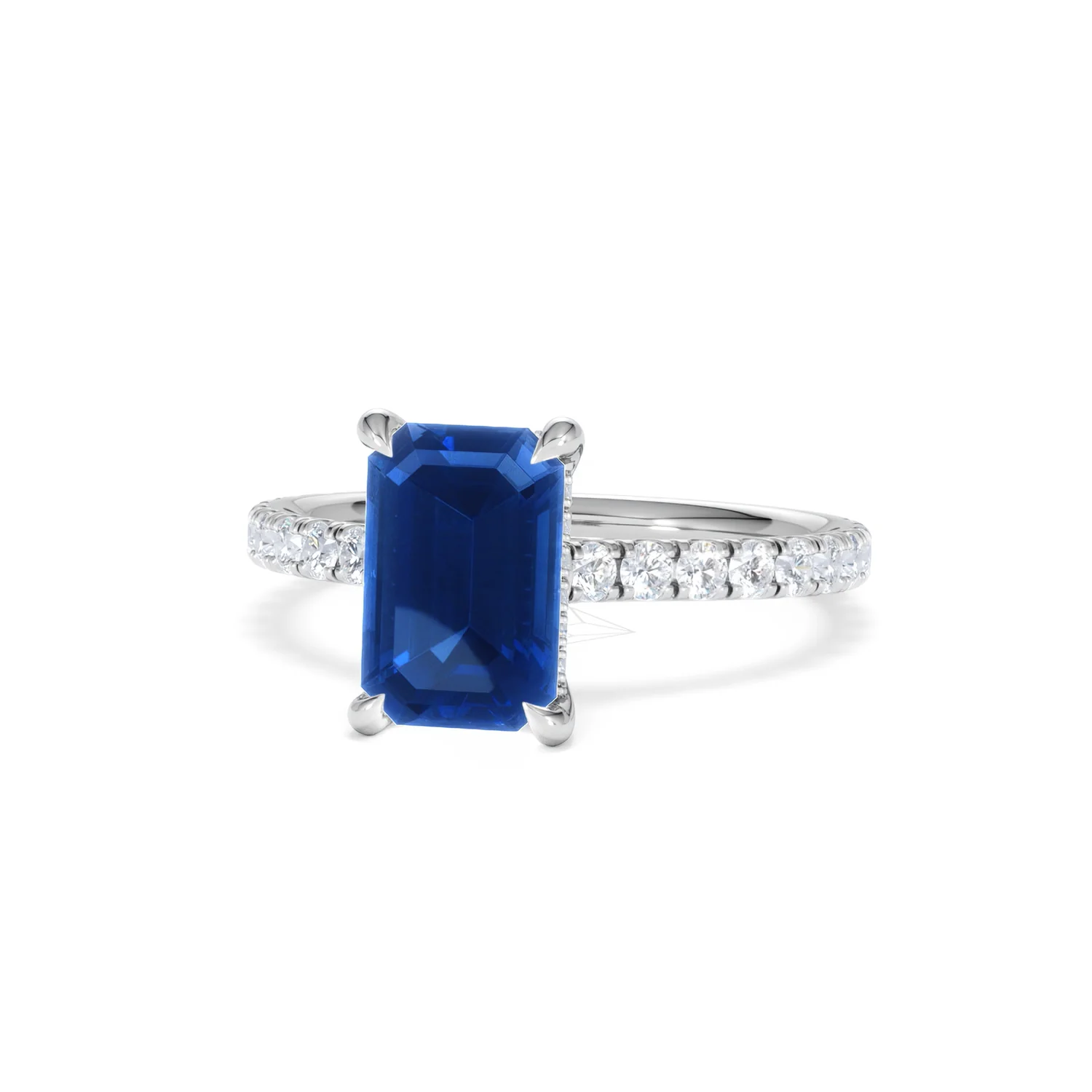 Amora Gem 2.50ct Emerald Cut Lab Sapphire Hidden Halo Engagement Ring with Side Stones in 18K White Gold - Image 86