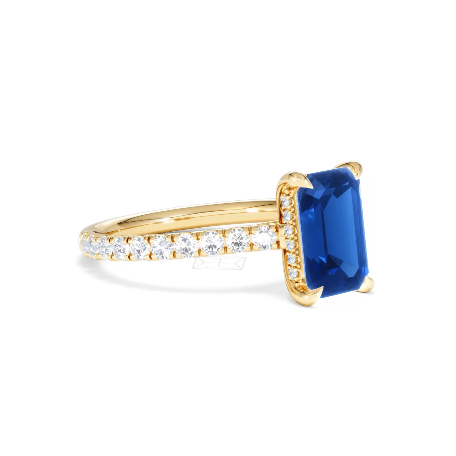 Amora Gem 2.50ct Emerald Cut Lab Sapphire Hidden Halo Engagement Ring with Side Stones in 18K Yellow Gold - Image 18