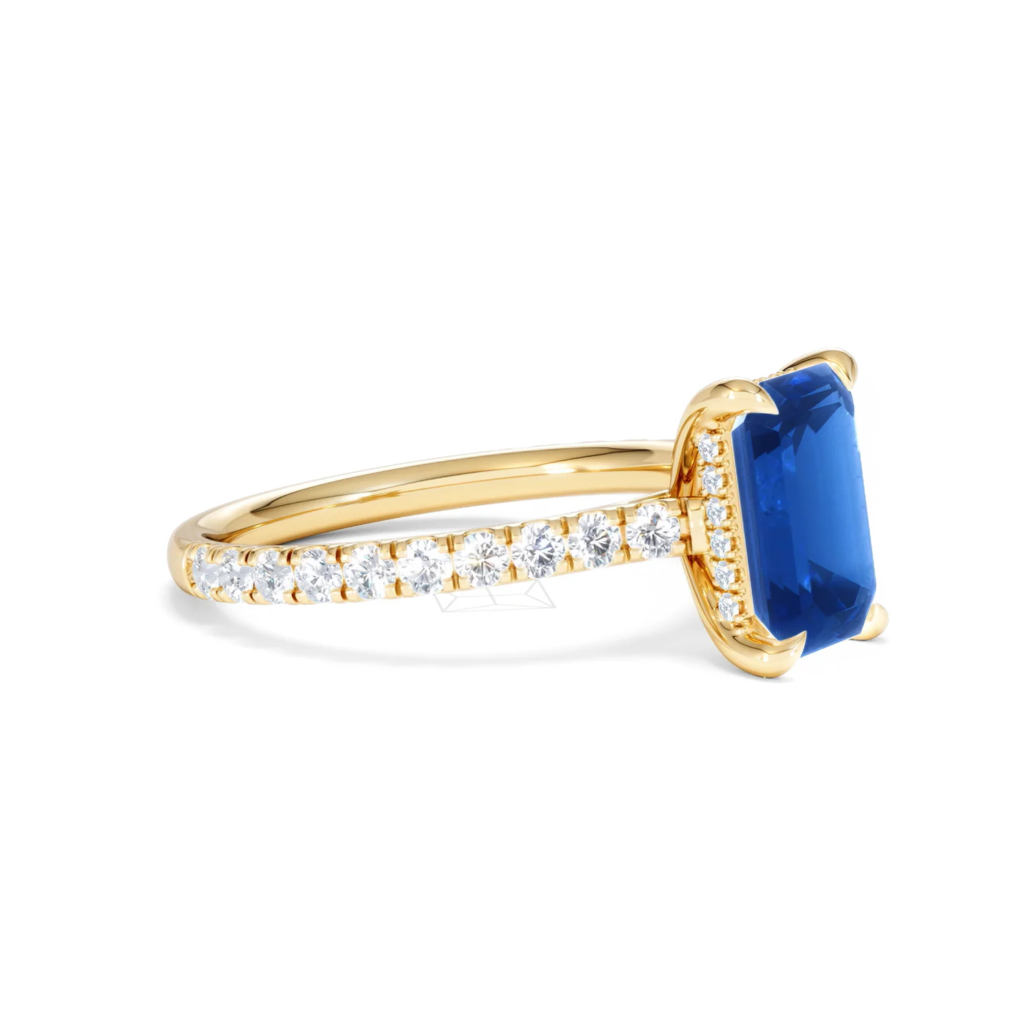 Amora Gem 2.50ct Emerald Cut Lab Sapphire Hidden Halo Engagement Ring with Side Stones in 18K Yellow Gold - Image 21