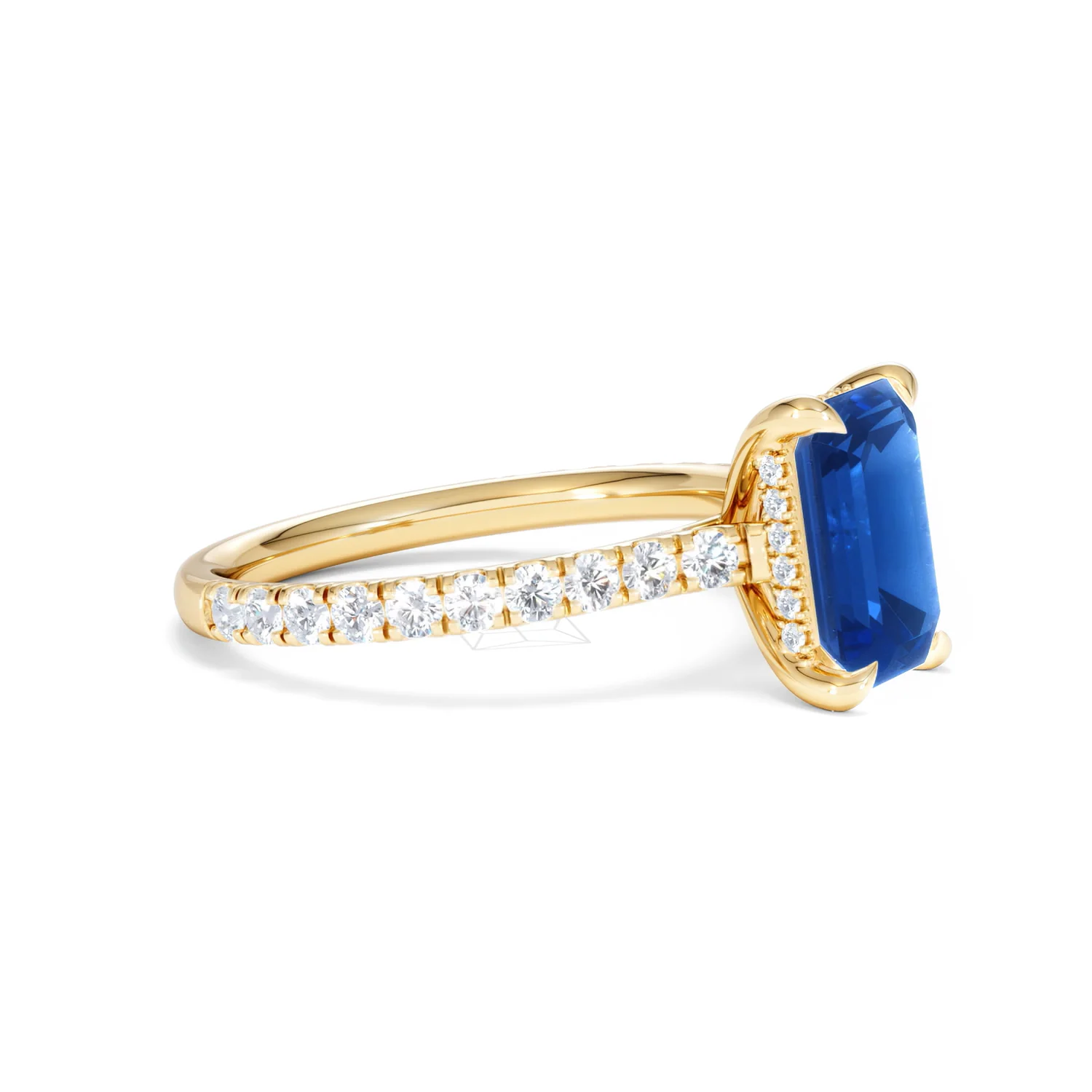 Amora Gem 2.50ct Emerald Cut Lab Sapphire Hidden Halo Engagement Ring with Side Stones in 18K Yellow Gold - Image 22