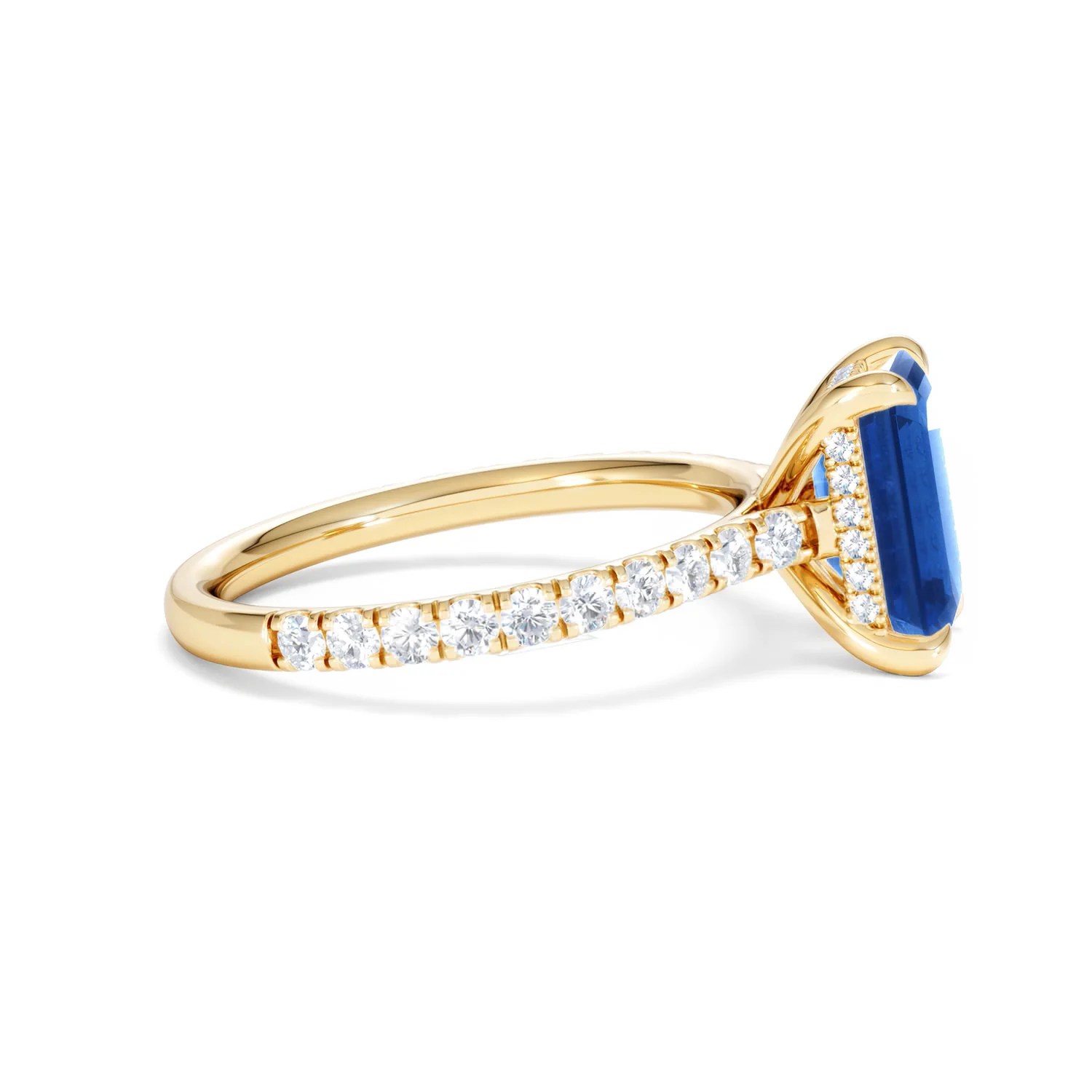 Amora Gem 2.50ct Emerald Cut Lab Sapphire Hidden Halo Engagement Ring with Side Stones in 18K Yellow Gold - Image 27