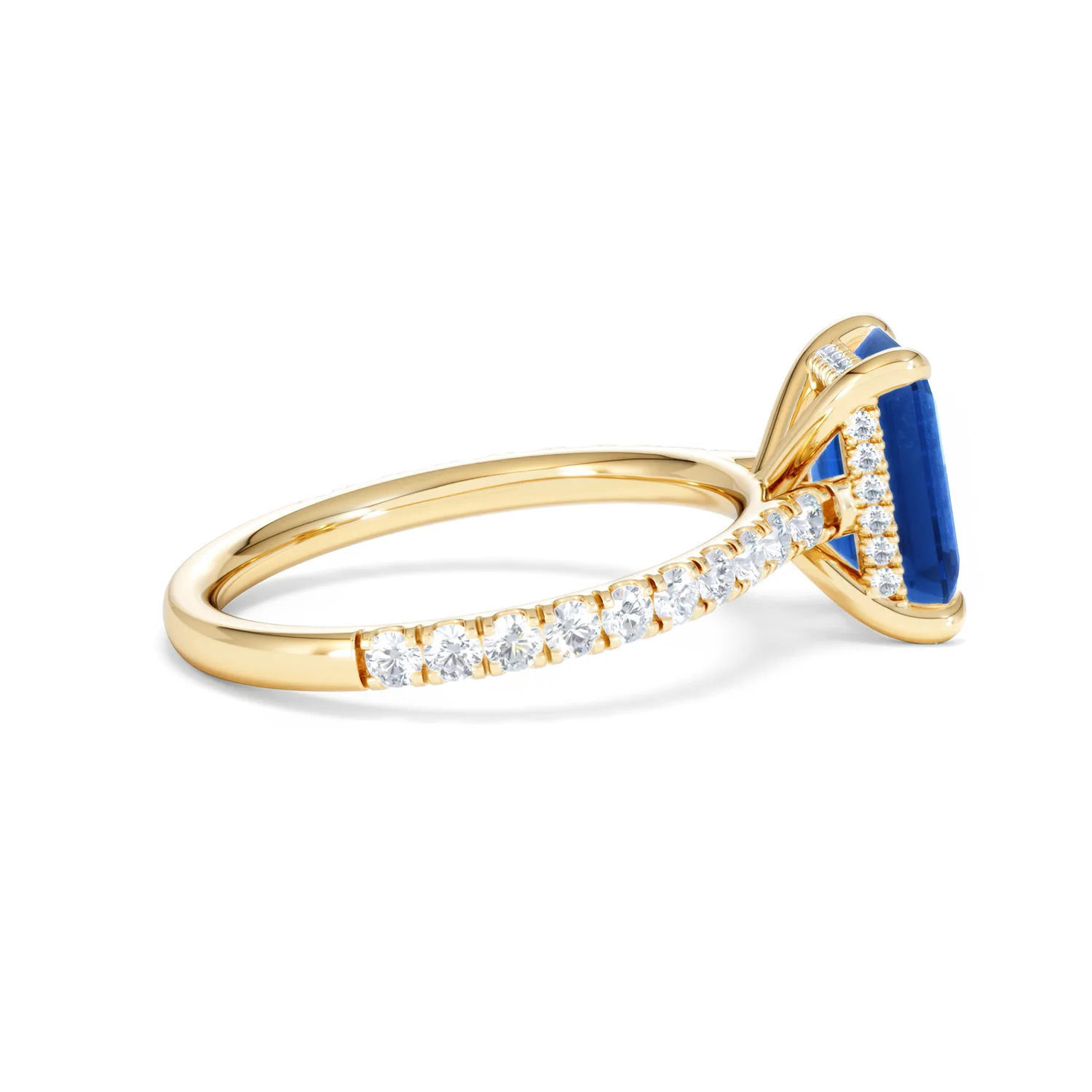Amora Gem 2.50ct Emerald Cut Lab Sapphire Hidden Halo Engagement Ring with Side Stones in 18K Yellow Gold - Image 31